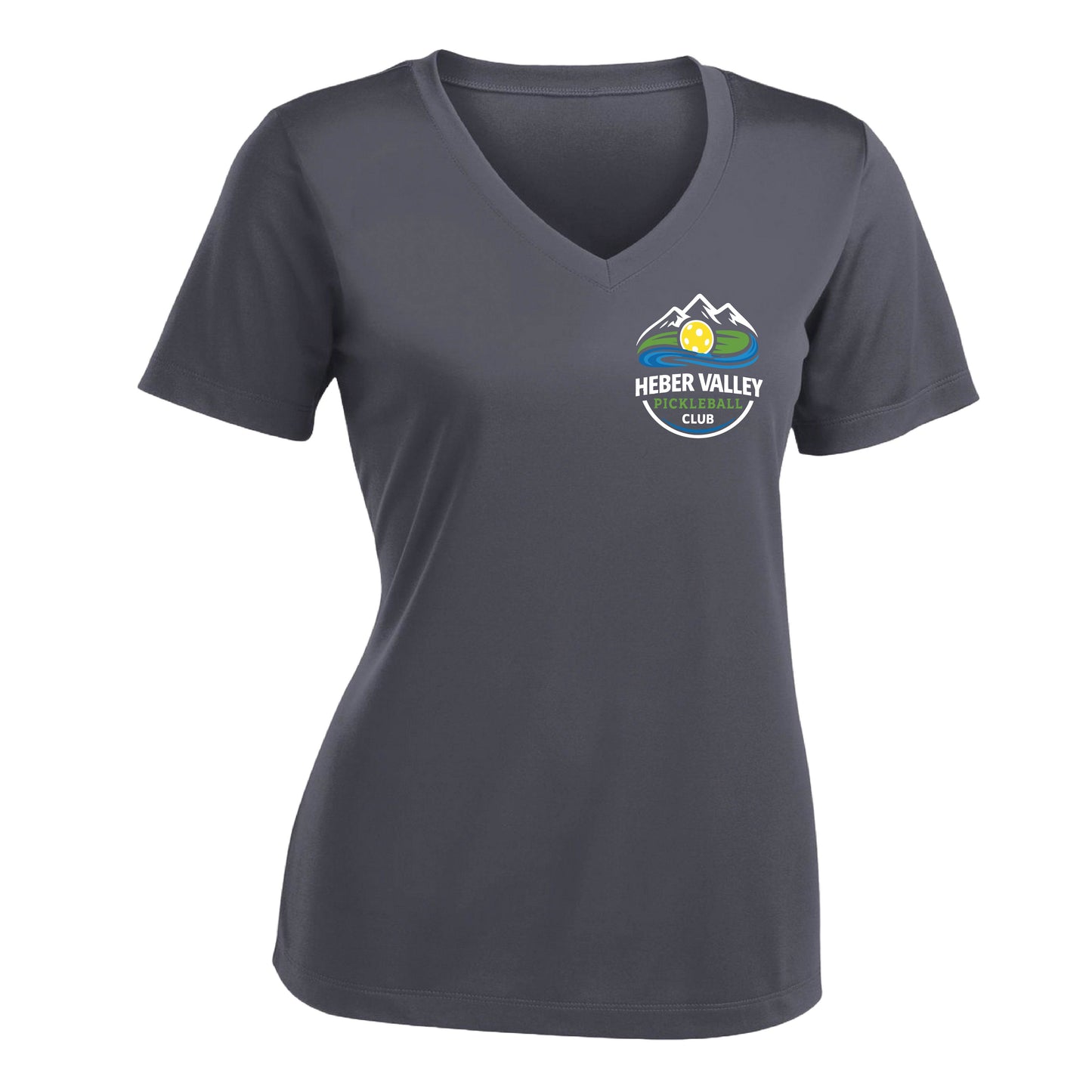 Heber Valley Pickleball Club (Customizable) | Women's Short Sleeve V-Neck Pickleball Performance T-Shirts | 100% Polyester
