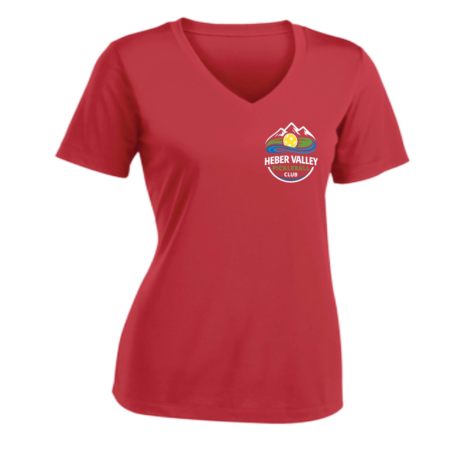 Heber Valley Pickleball Club (Customizable) | Women's Short Sleeve V-Neck Pickleball Performance T-Shirts | 100% Polyester
