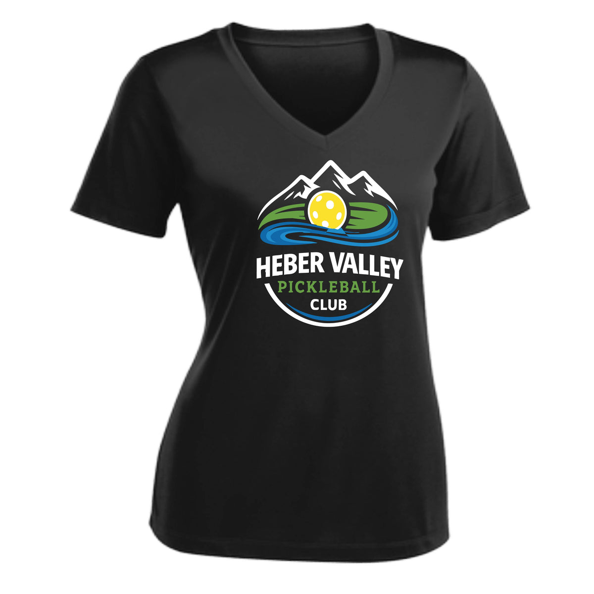 Heber Valley Pickleball Club (Customizable) | Women's Short Sleeve V-Neck Pickleball Performance T-Shirts | 100% Polyester