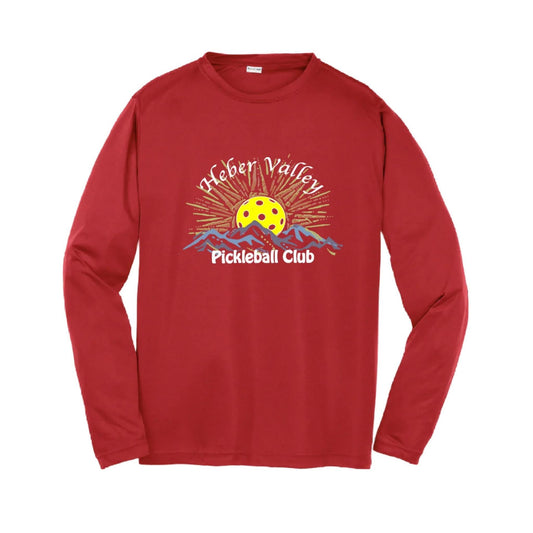 Heber Valley Pickleball Club (Large Design) | Youth Long Sleeve Pickleball Performance T-Shirts | 100% Polyester