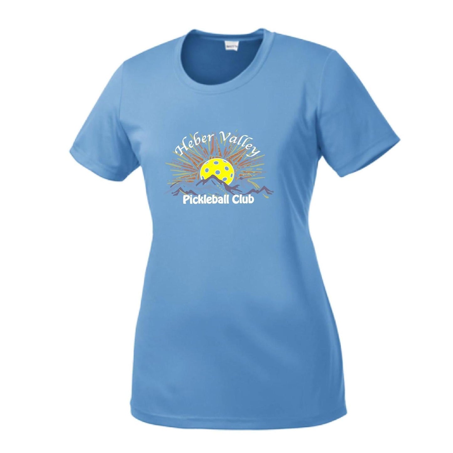 Heber Valley Pickleball Club (Large) | Women’s Short Sleeve Crewneck Pickleball Performance T-Shirts | 100% Polyester