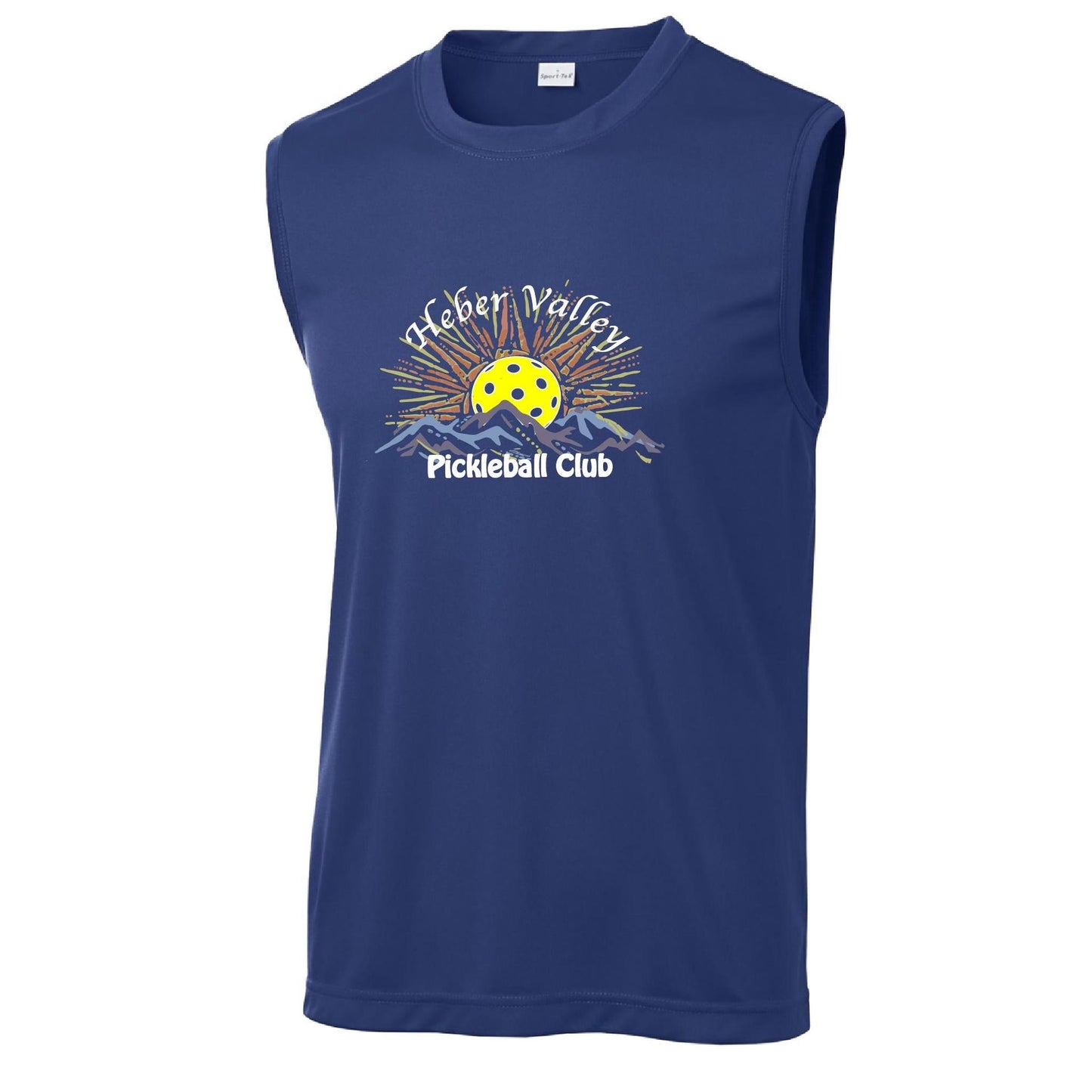Heber Valley Pickleball Club (Legacy Design Large) | Men's Sleeveless Pickleball Performance T-Shirt | 100% Polyester