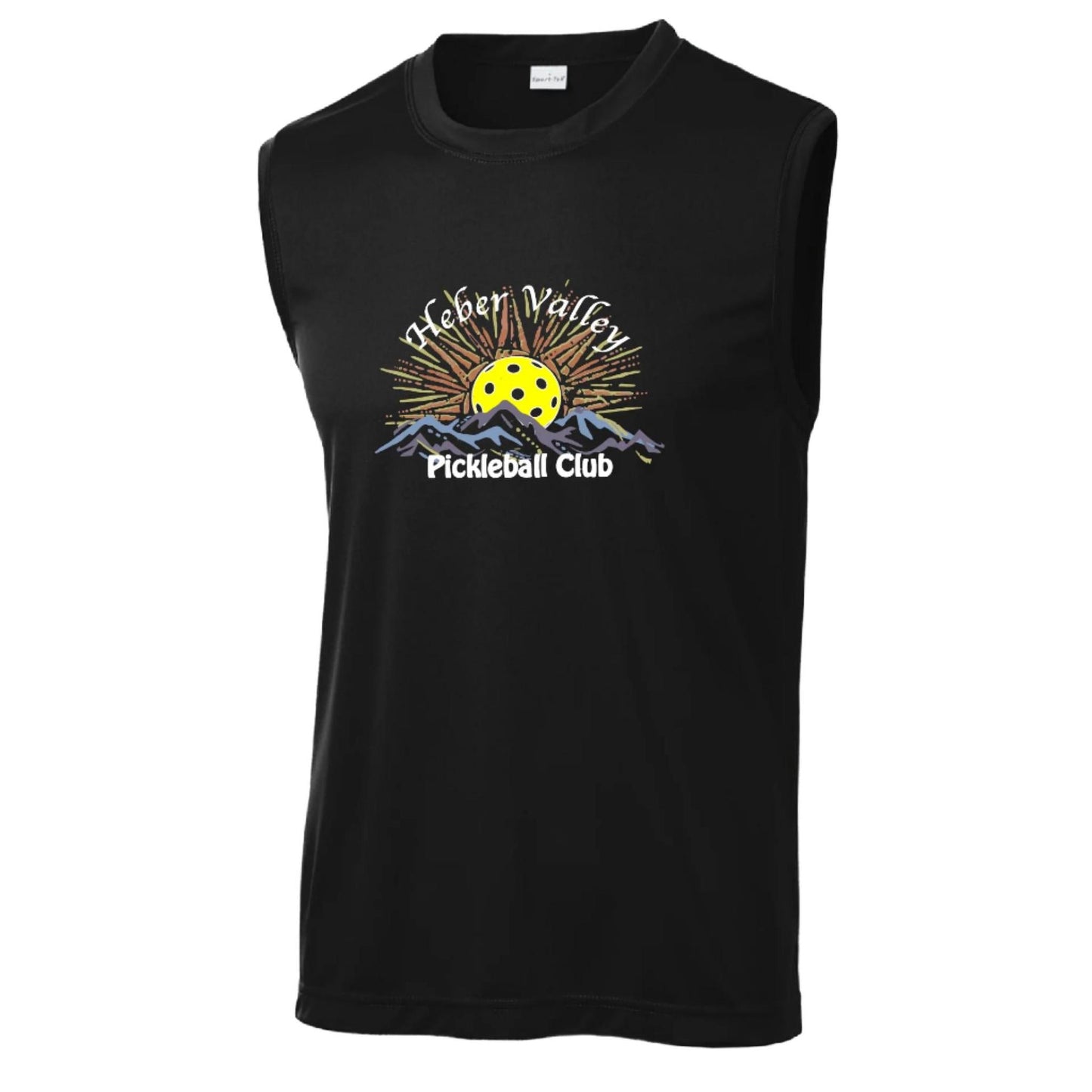 Heber Valley Pickleball Club (Legacy Design Large) | Men's Sleeveless Pickleball Performance T-Shirt | 100% Polyester