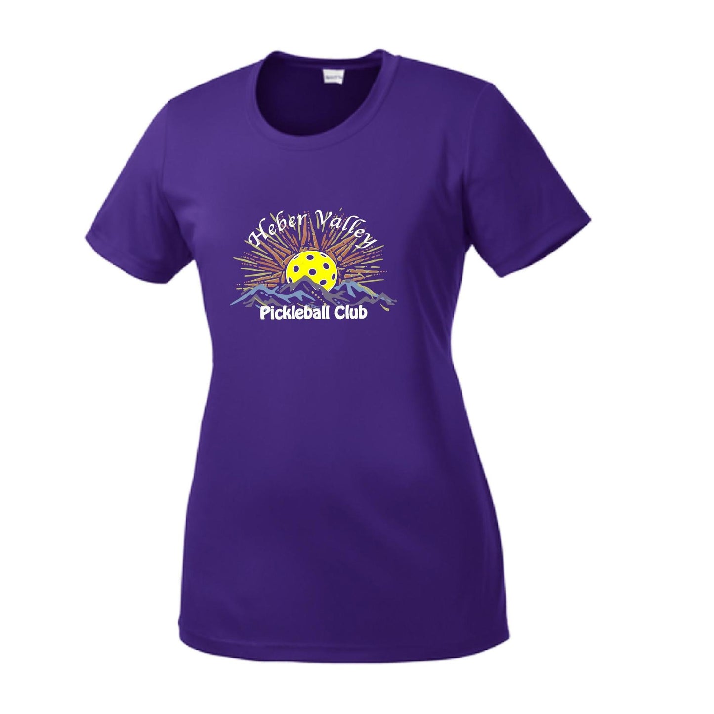 Heber Valley Pickleball Club (Legacy Design Large) | Women’s Short Sleeve Crewneck Pickleball Performance T-Shirts | 100% Polyester