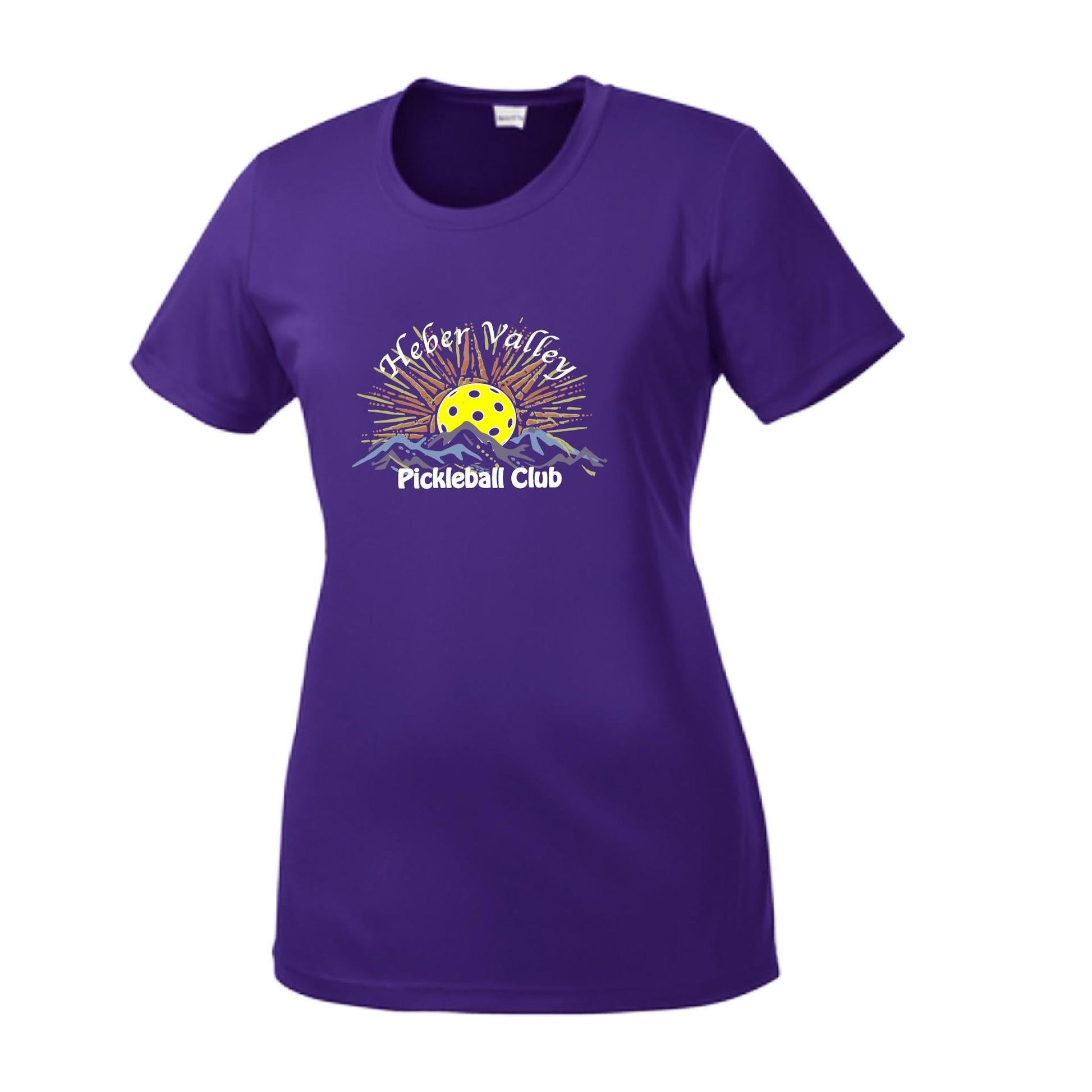 Heber Valley Pickleball Club (Legacy Design Large) | Women’s Short Sleeve Crewneck Pickleball Performance T-Shirts | 100% Polyester