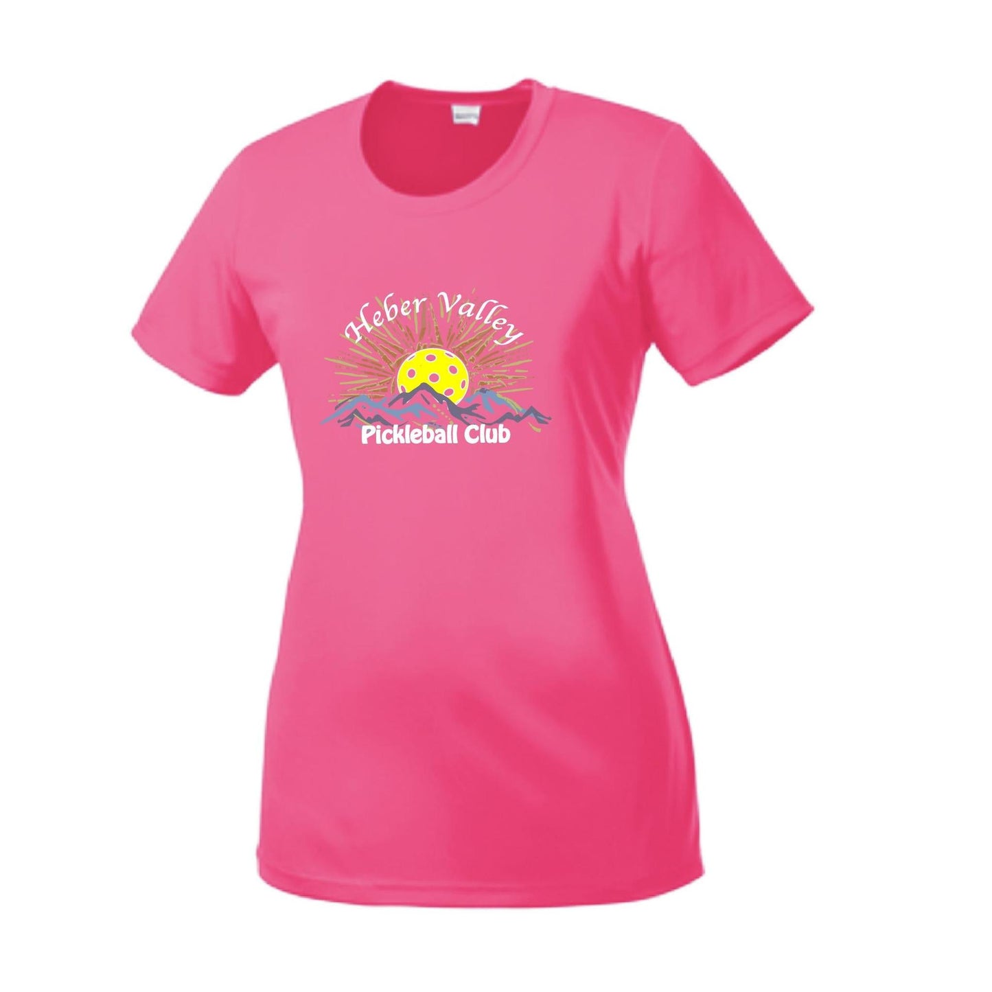Heber Valley Pickleball Club (Legacy Design Large) | Women’s Short Sleeve Crewneck Pickleball Performance T-Shirts | 100% Polyester