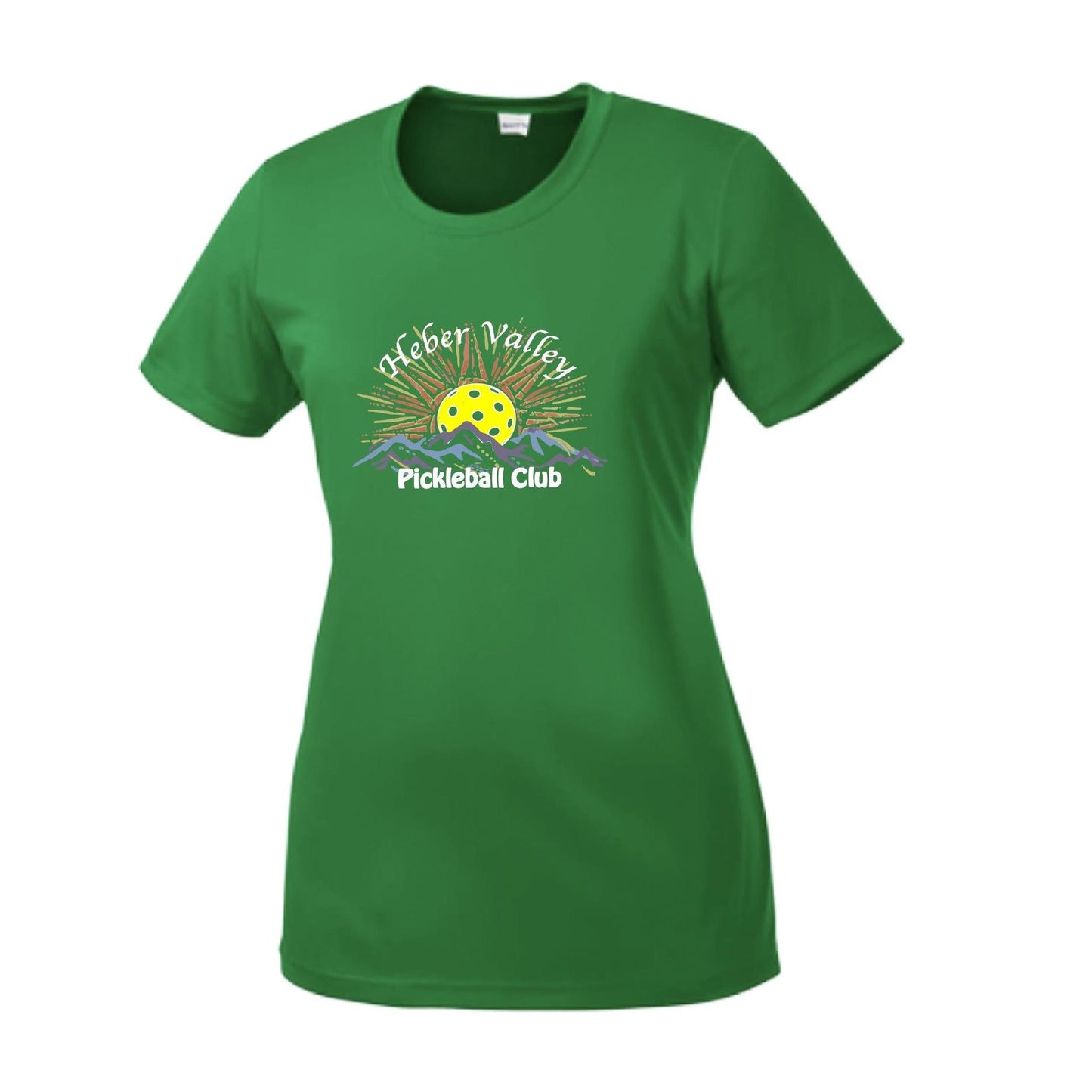 Heber Valley Pickleball Club (Legacy Design Large) | Women’s Short Sleeve Crewneck Pickleball Performance T-Shirts | 100% Polyester