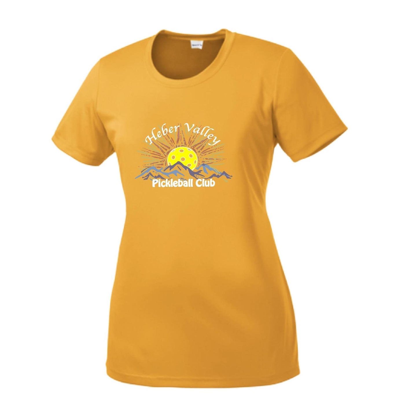 Heber Valley Pickleball Club (Legacy Design Large) | Women’s Short Sleeve Crewneck Pickleball Performance T-Shirts | 100% Polyester