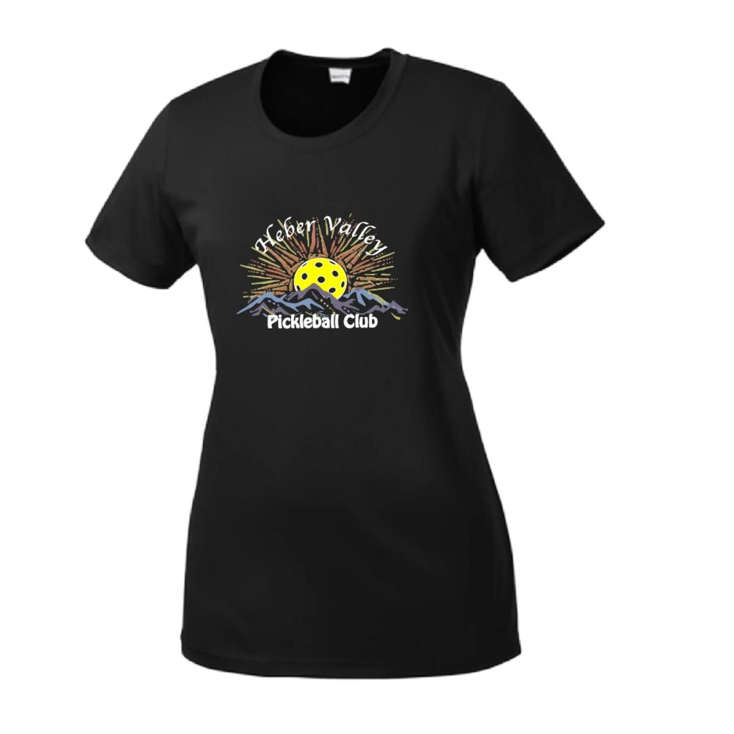 Heber Valley Pickleball Club (Legacy Design Large) | Women’s Short Sleeve Crewneck Pickleball Performance T-Shirts | 100% Polyester