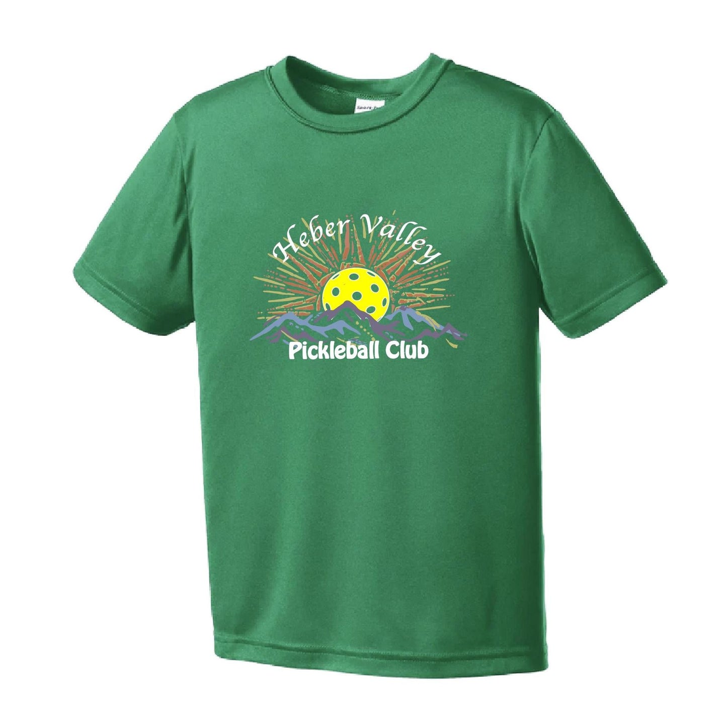 Heber Valley Pickleball Club (Legacy Design Large) | Youth Short Sleeve Pickleball Performance T-Shirts | 100% Polyester