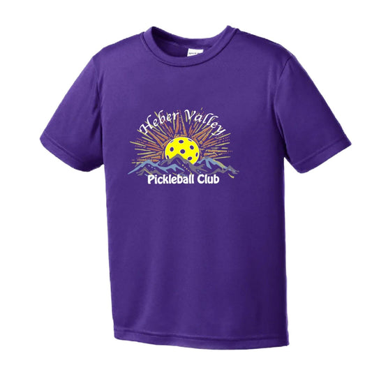 Heber Valley Pickleball Club (Legacy Design Large) | Youth Short Sleeve Pickleball Performance T-Shirts | 100% Polyester