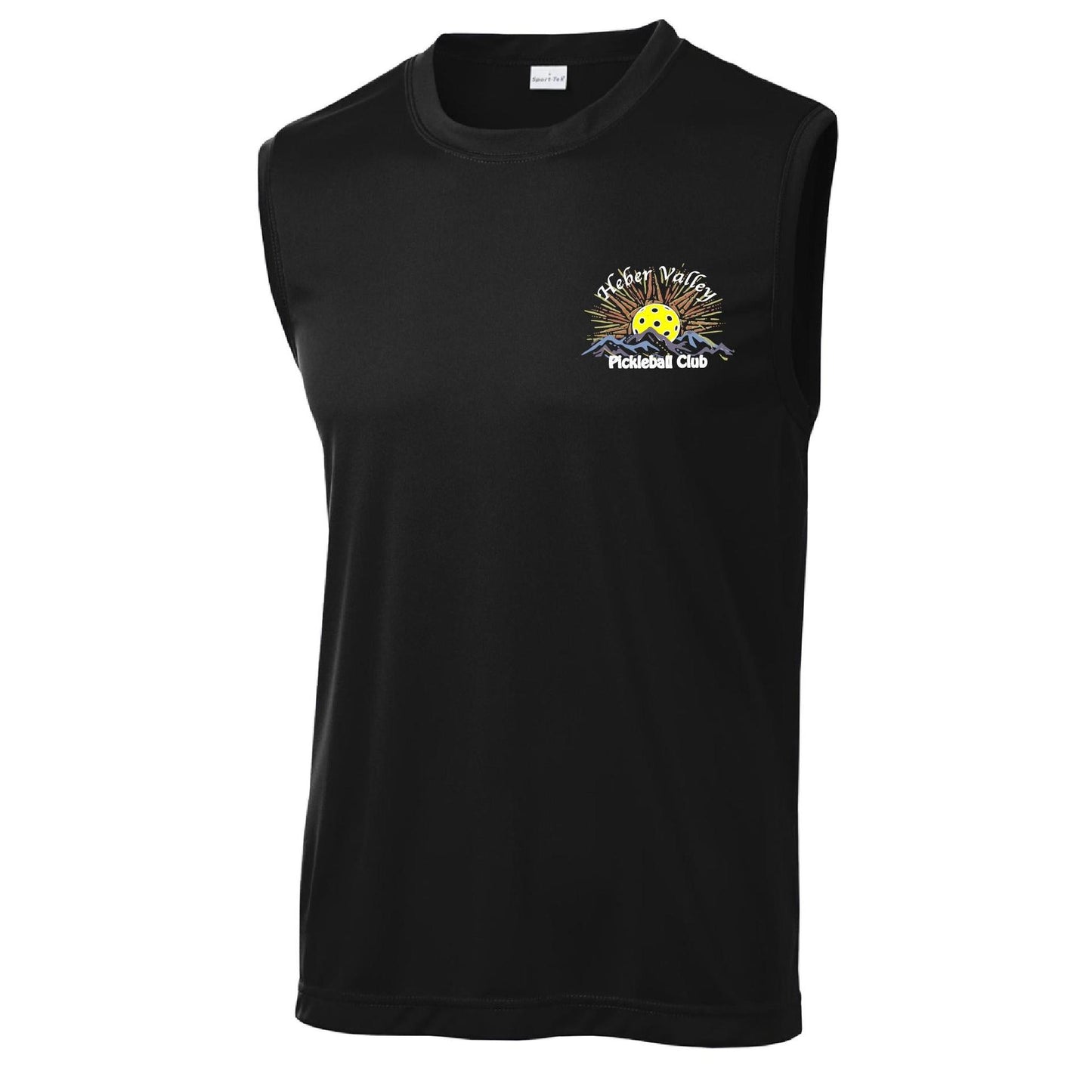 Heber Valley Pickleball Club (Legacy Design Small) | Men's Sleeveless Pickleball Performance T-Shirt | 100% Polyester