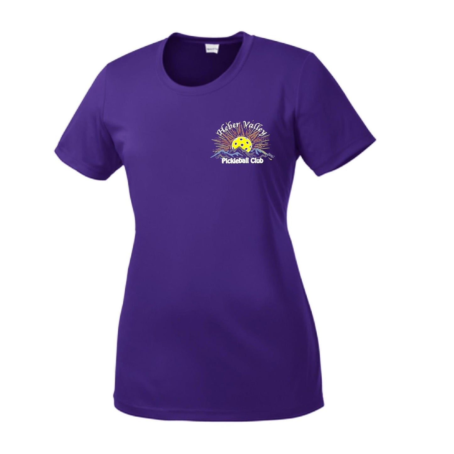 Heber Valley Pickleball Club (Legacy Design Small) | Women’s Short Sleeve Crewneck Pickleball Performance T-Shirts | 100% Polyester