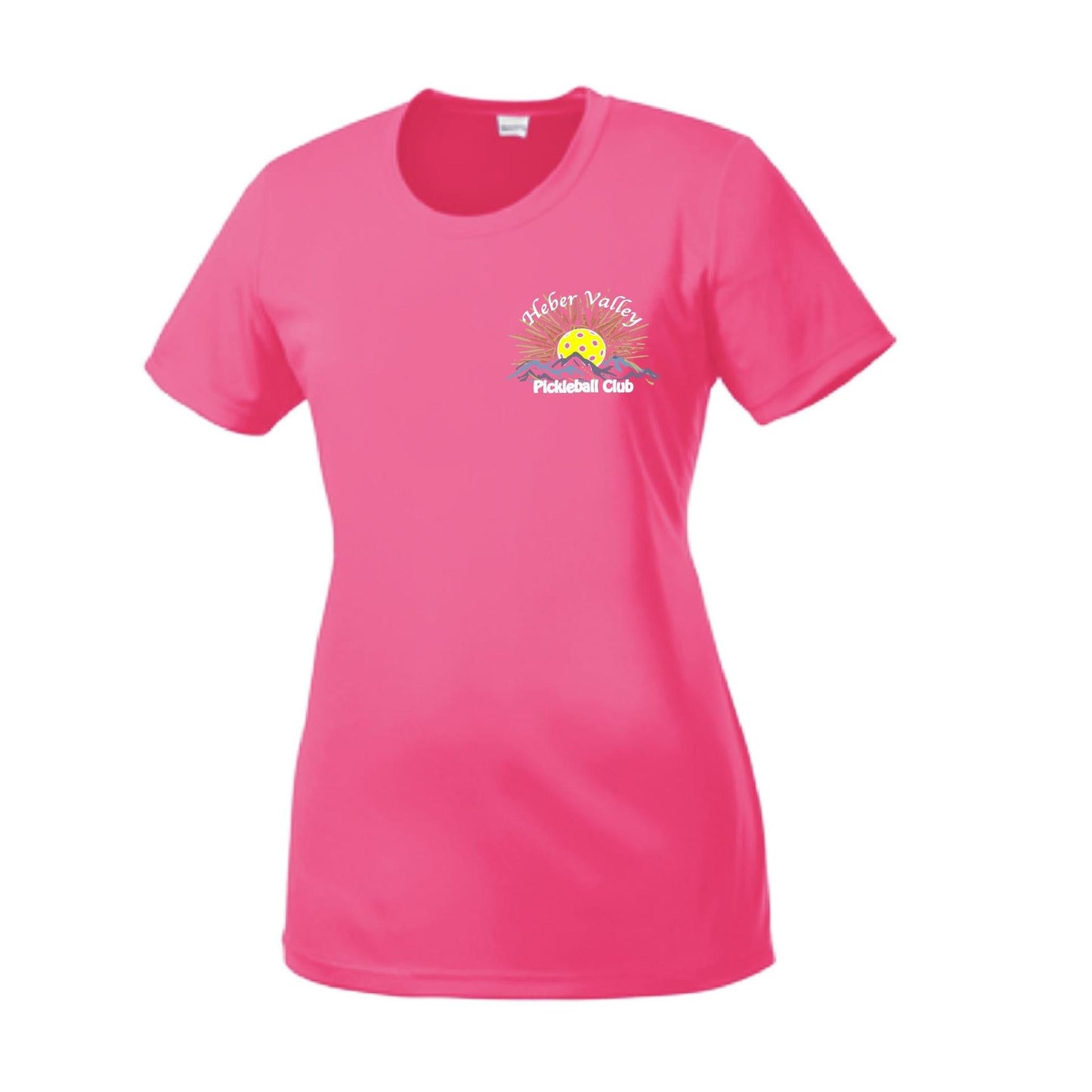 Heber Valley Pickleball Club (Legacy Design Small) | Women’s Short Sleeve Crewneck Pickleball Performance T-Shirts | 100% Polyester