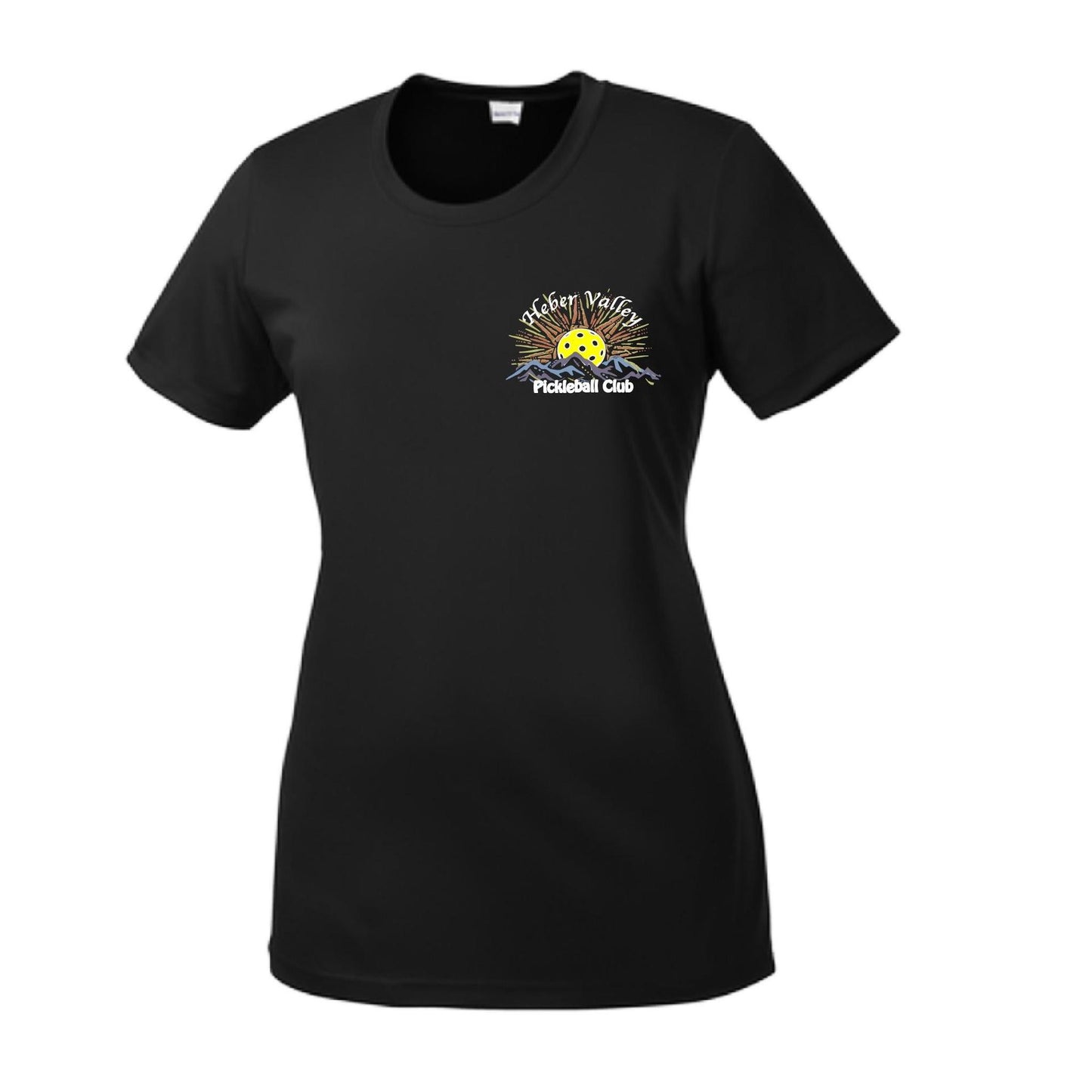 Heber Valley Pickleball Club (Legacy Design Small) | Women’s Short Sleeve Crewneck Pickleball Performance T-Shirts | 100% Polyester