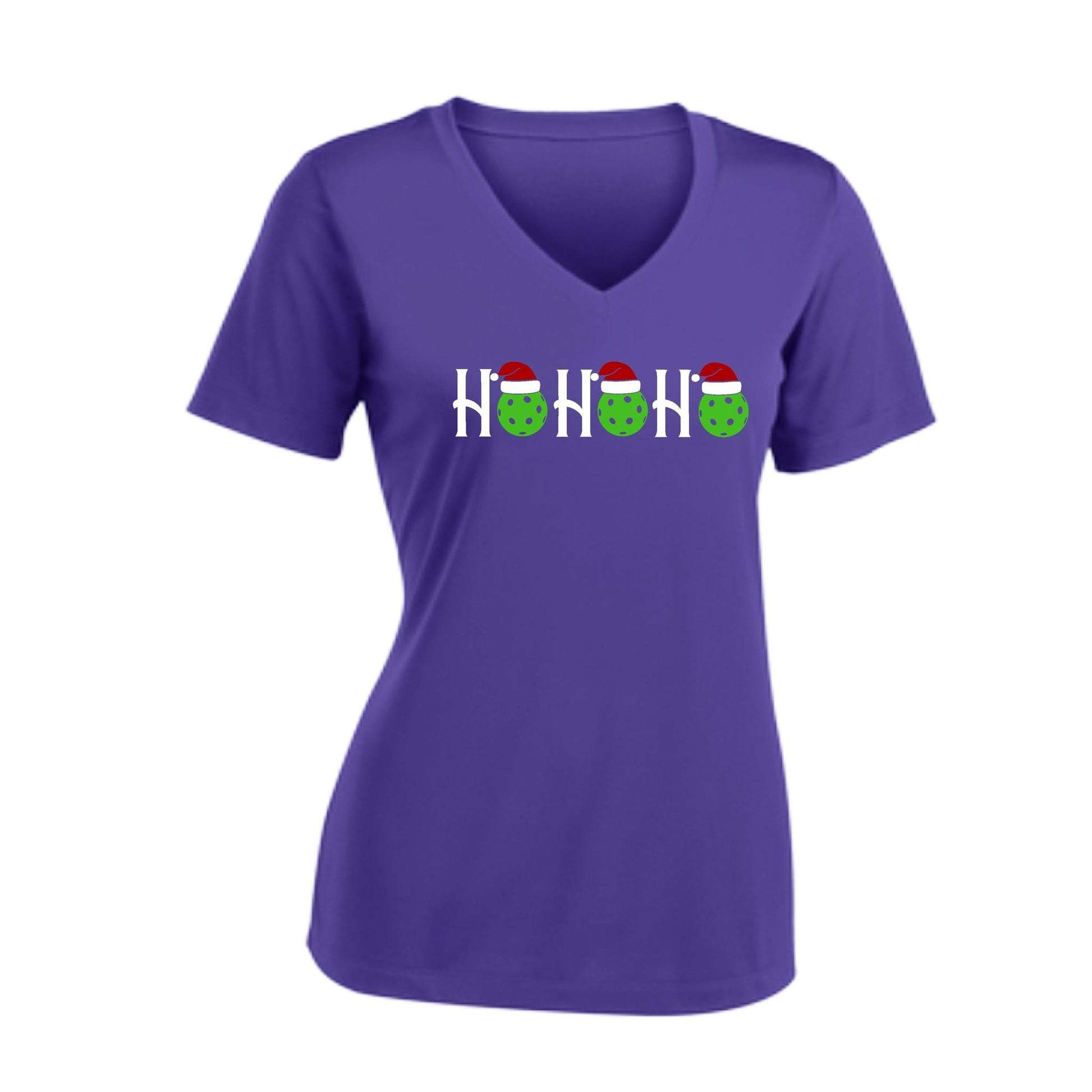 Ho Ho Ho | Women's Short Sleeve V-Neck Pickleball Performance T-Shirts | 100% Polyester