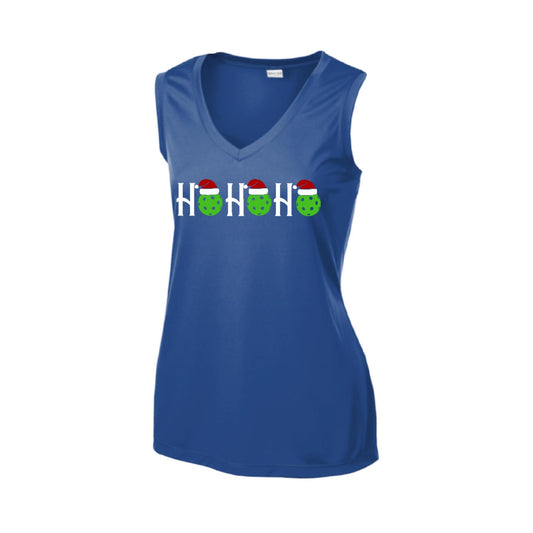 Ho Ho Ho | Women’s Sleeveless Pickleball Performance T-Shirt | 100% Polyester