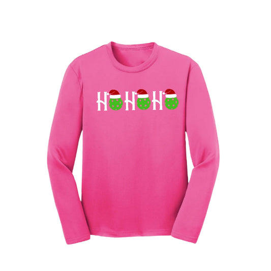Ho Ho Ho | Youth Long Sleeve Pickleball Performance T-Shirts | 100% Polyester
