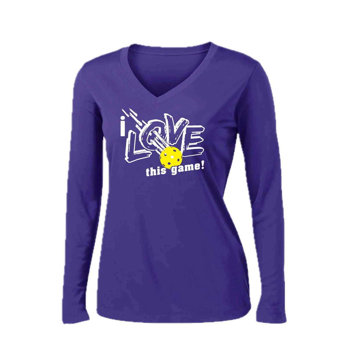 I Love This Game | Women’s Long Sleeve V-Neck Pickleball Performance T-Shirt | 100% Polyester
