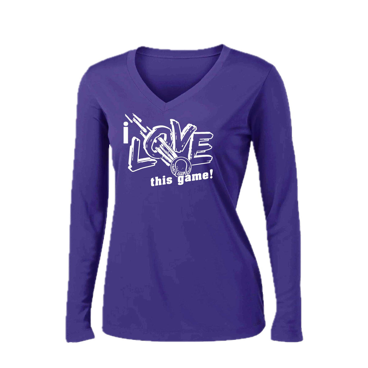 I Love This Game | Women’s Long Sleeve V-Neck Tennis Performance T-Shirt | 100% Polyester