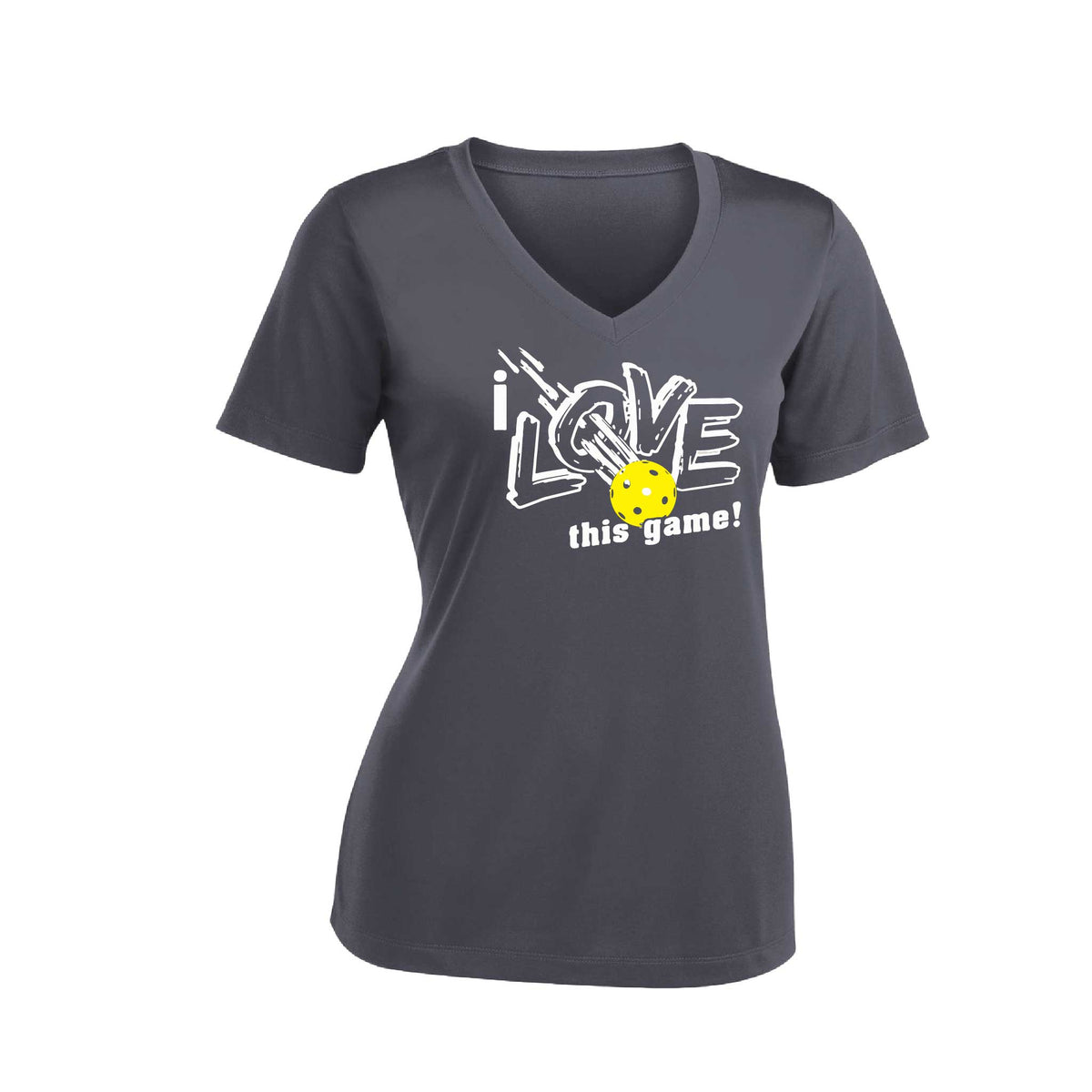 I Love This Game | Women's Short Sleeve V-Neck Pickleball Performance T-Shirts | 100% Polyester
