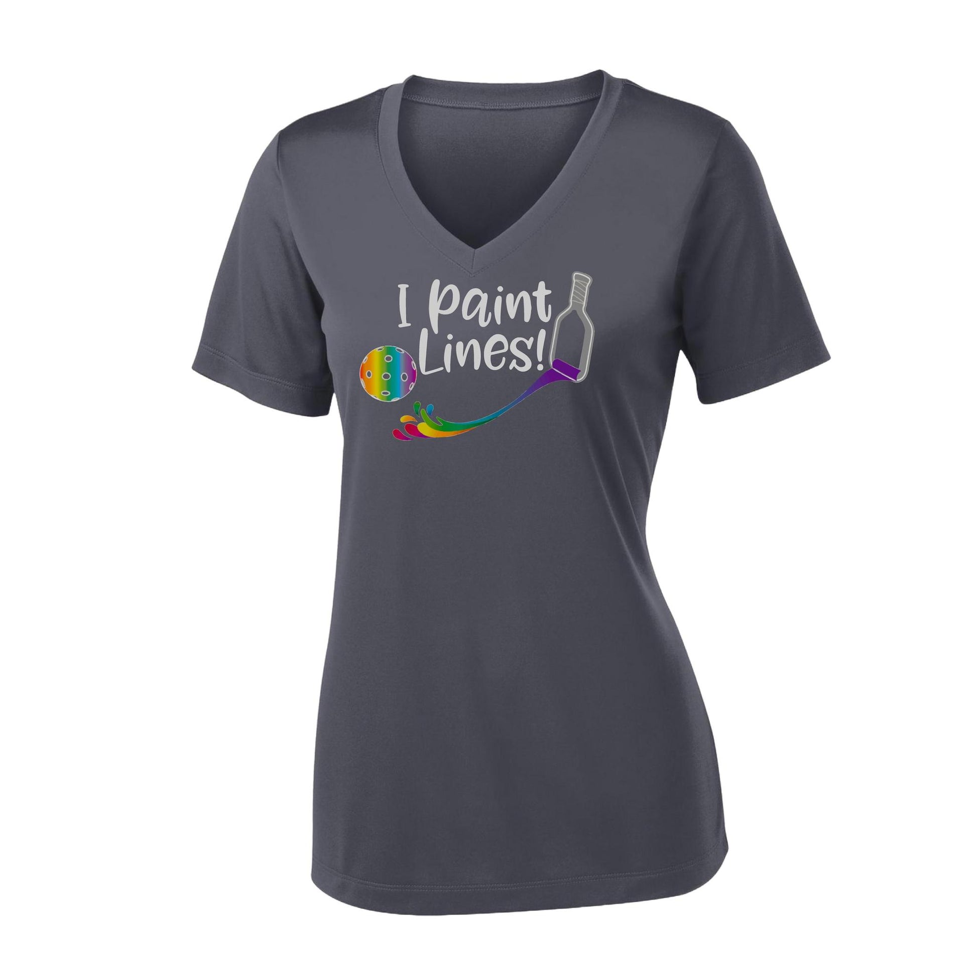 I Paint Pickleball Lines | Women's Short Sleeve V-Neck Pickleball Performance T-Shirts | 100% Polyester
