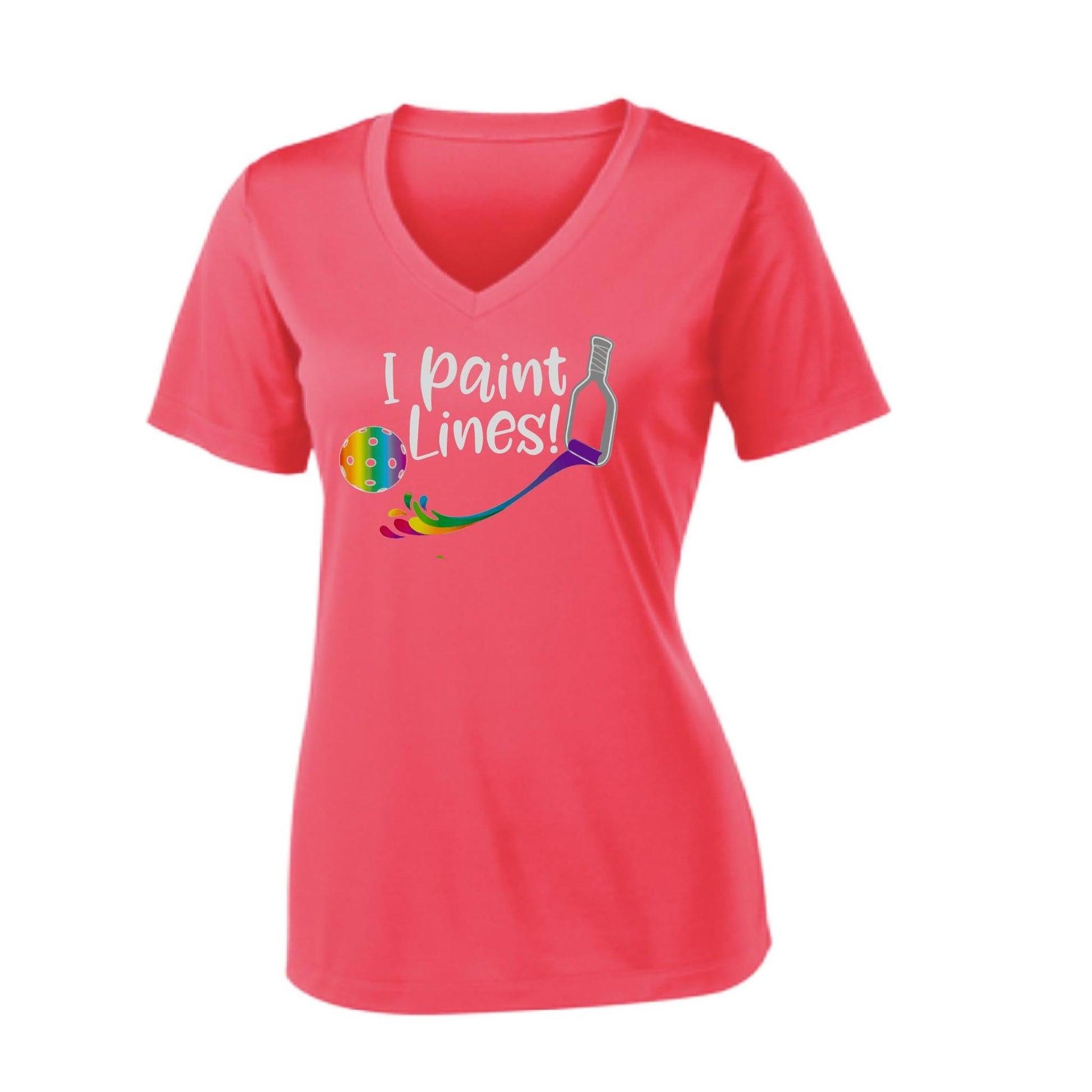 I Paint Pickleball Lines | Women's Short Sleeve V-Neck Pickleball Performance T-Shirts | 100% Polyester