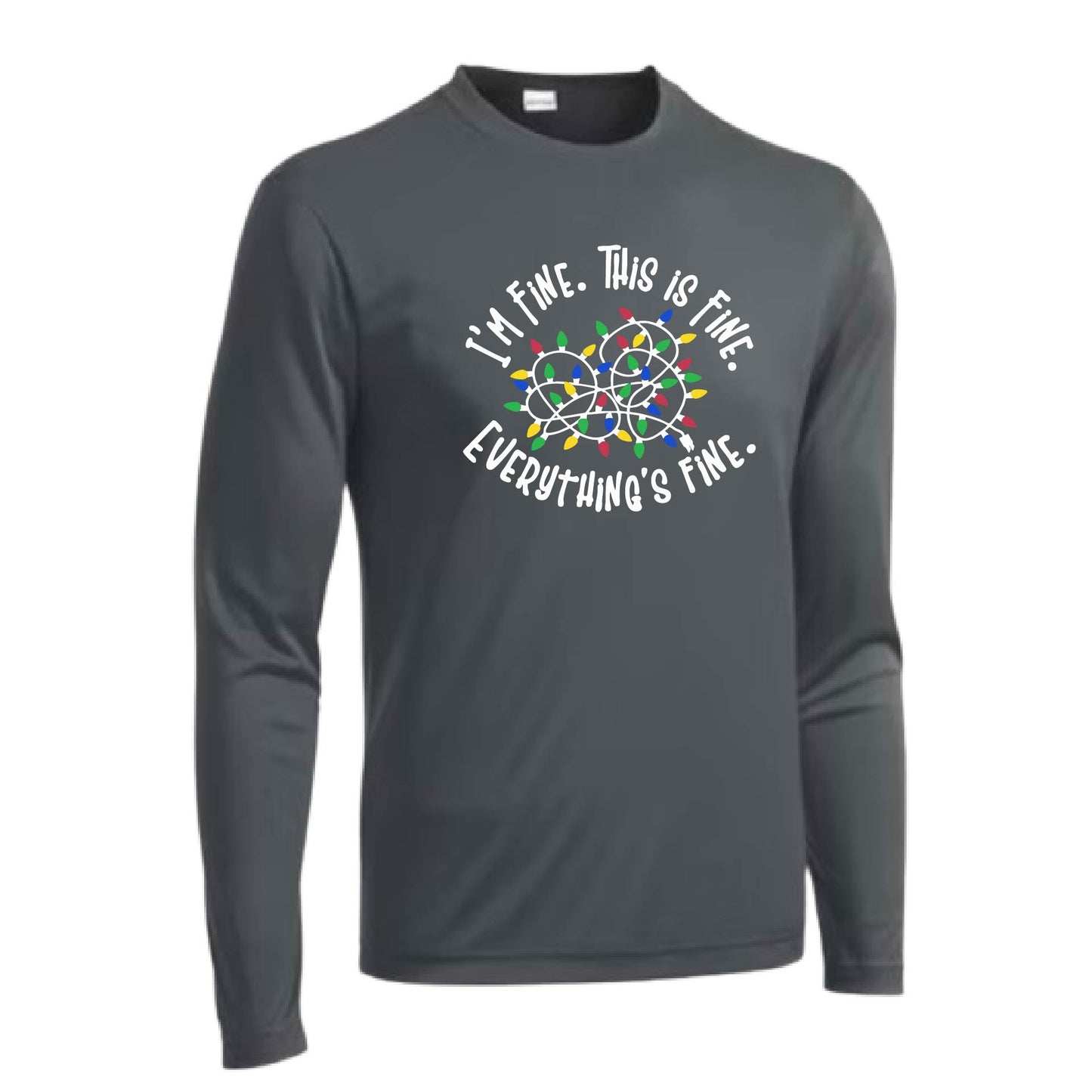 I'm Fine This is Fine Christmas | Men's Long Sleeve Athletic Performance T-Shirt | 100% Polyester