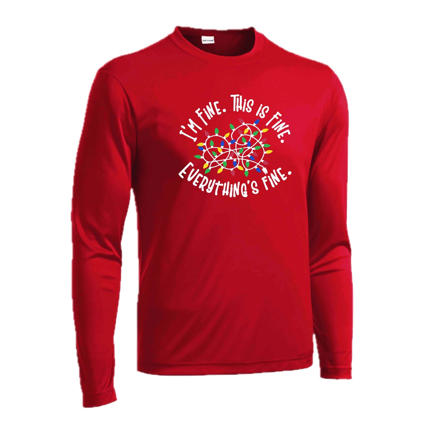 I'm Fine This is Fine Christmas | Men's Long Sleeve Athletic Performance T-Shirt | 100% Polyester