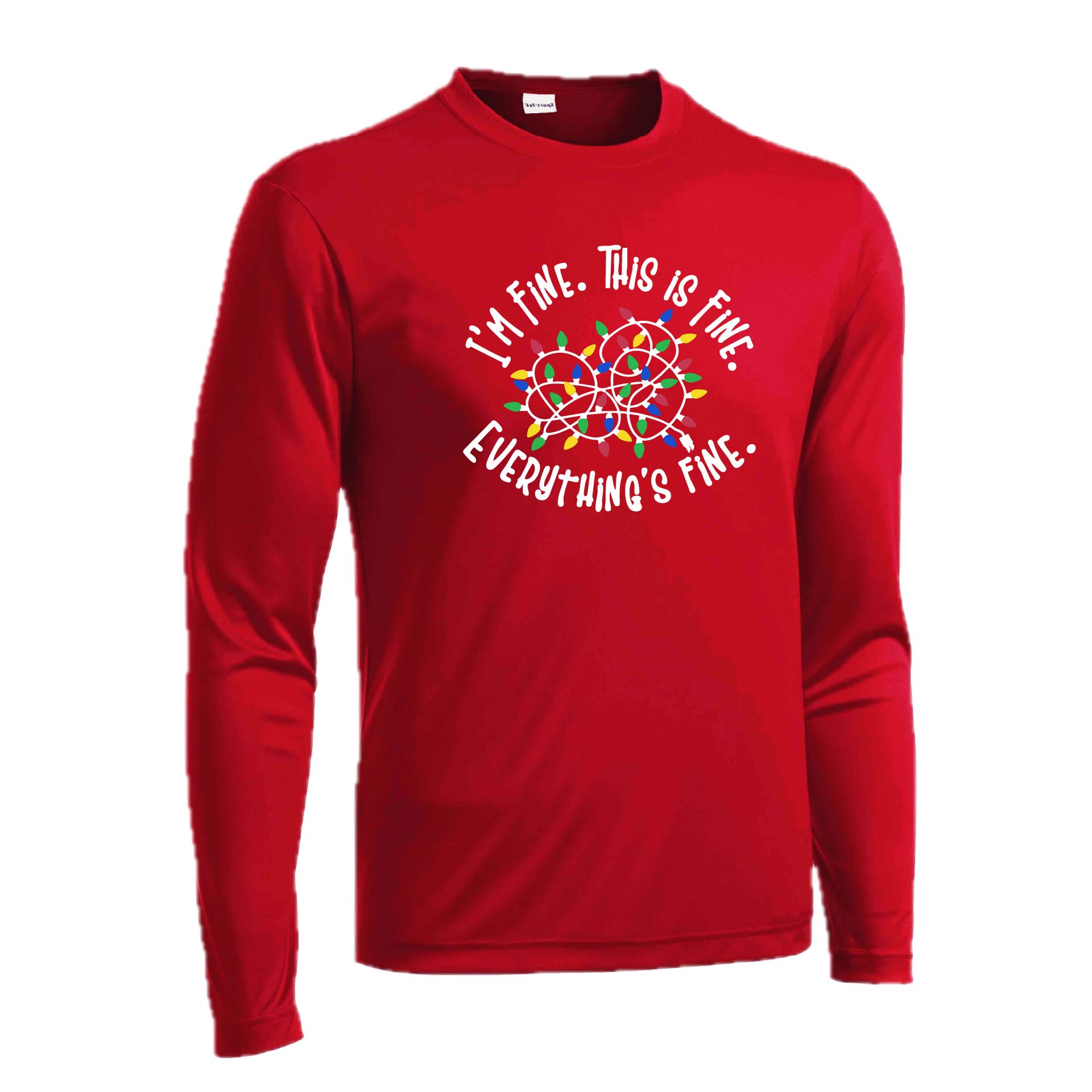 I'm Fine This is Fine Christmas | Men's Long Sleeve Athletic Performance T-Shirt | 100% Polyester
