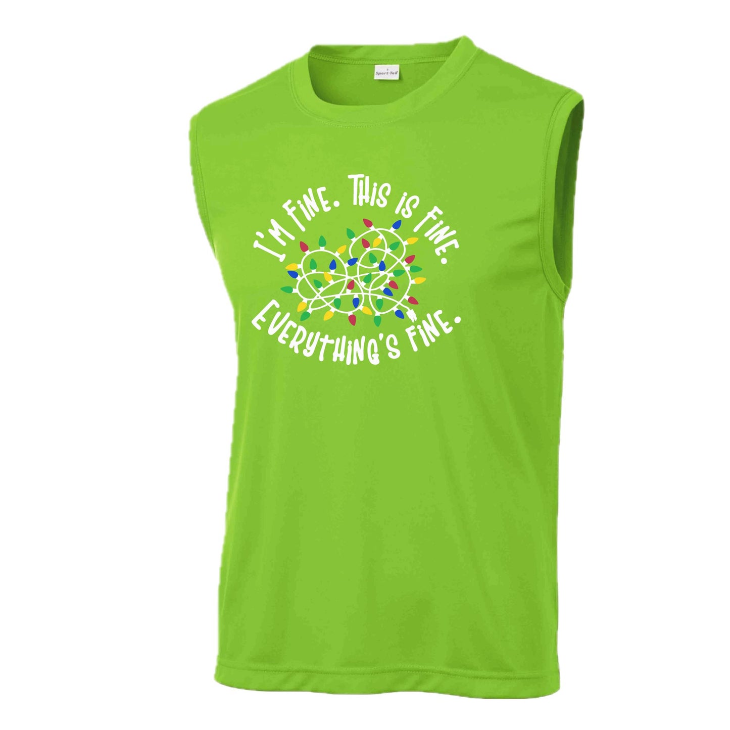 I'm Fine This is Fine Christmas | Men's Sleeveless Athletic Performance T-Shirt | 100% Polyester