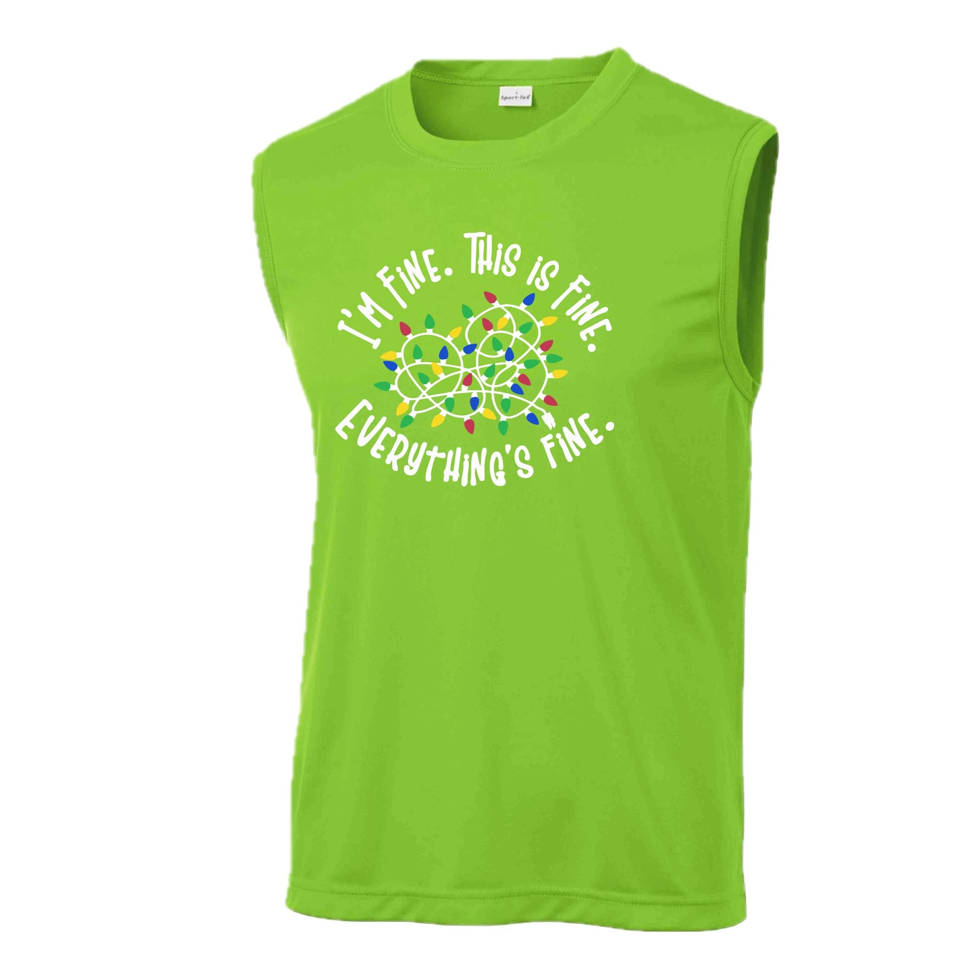 I'm Fine This is Fine Christmas | Men's Sleeveless Athletic Performance T-Shirt | 100% Polyester