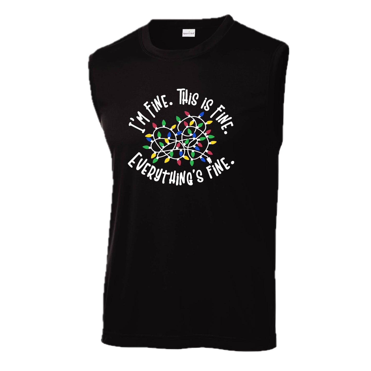 I'm Fine This is Fine Christmas | Men's Sleeveless Athletic Performance T-Shirt | 100% Polyester