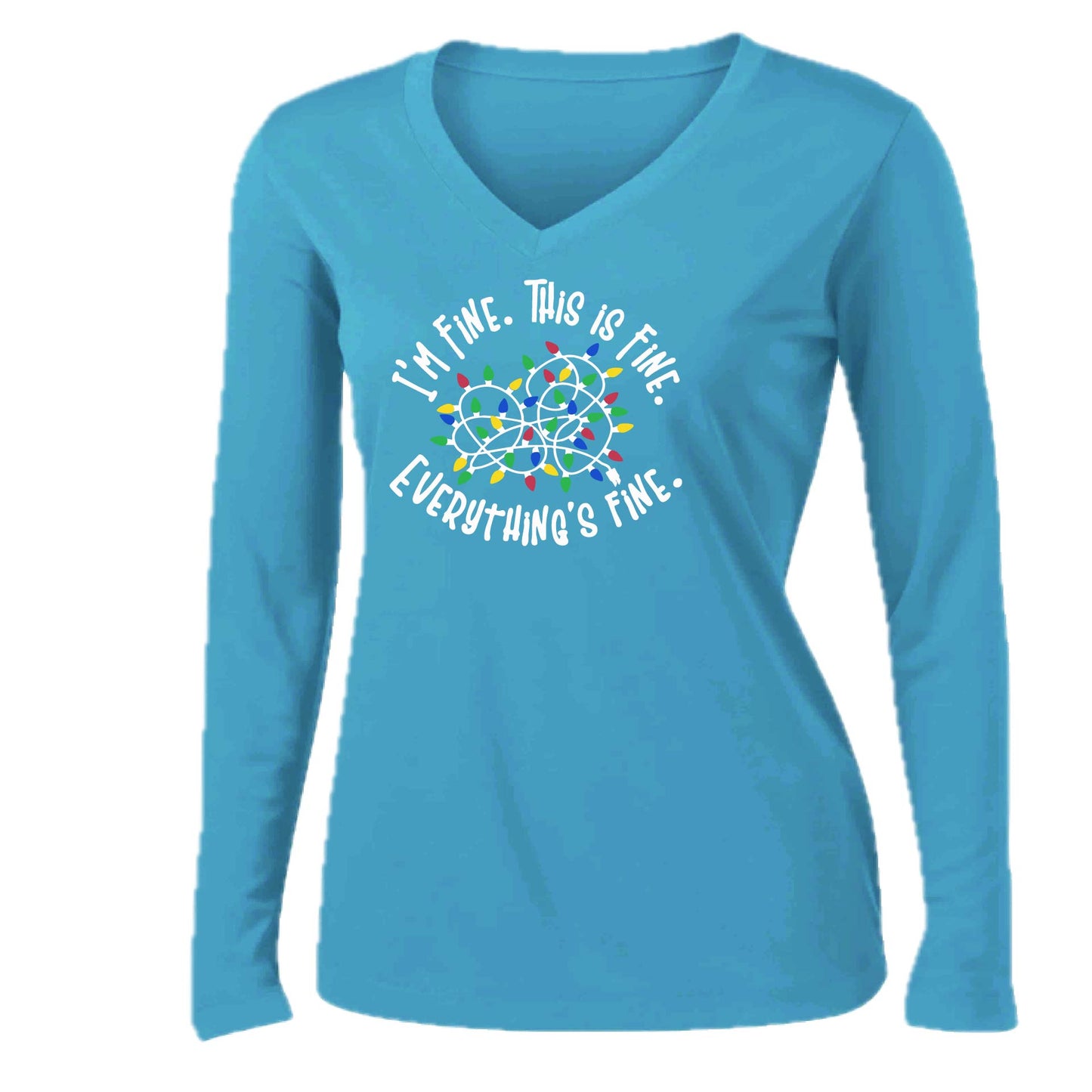 I'm Fine This is Fine Christmas | Women’s Long Sleeve V-Neck Performance T-Shirt | 100% Polyester