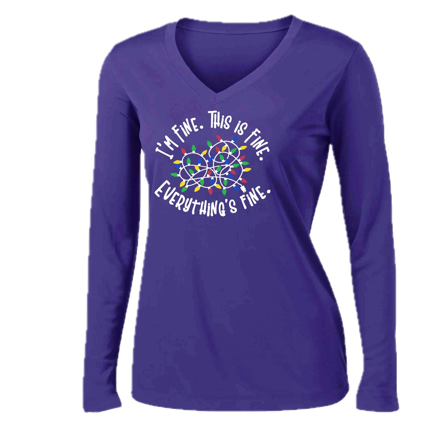 I'm Fine This is Fine Christmas | Women’s Long Sleeve V-Neck Performance T-Shirt | 100% Polyester