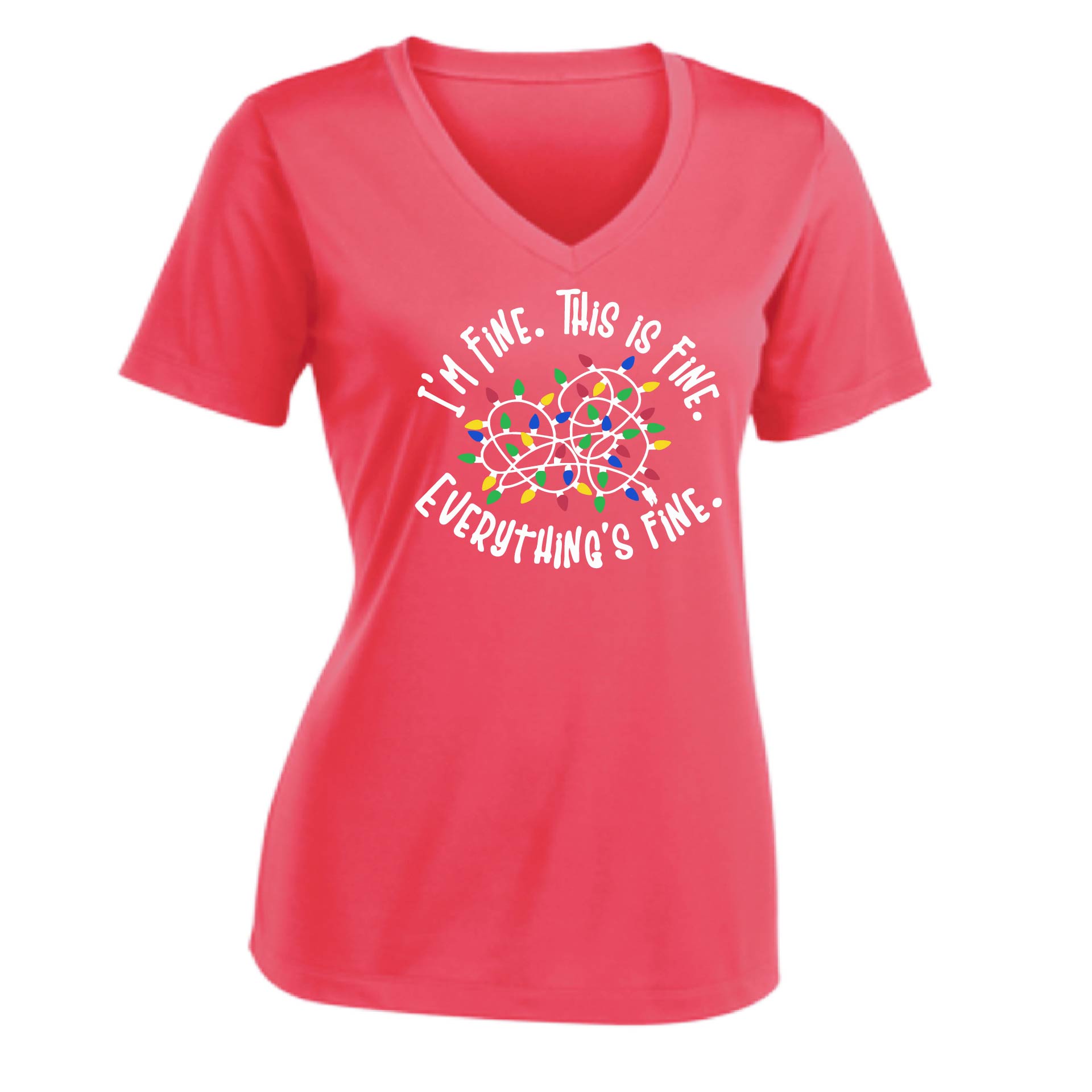 I'm Fine This is Fine Christmas | Women's Short Sleeve V-Neck Performance T-Shirts | 100% Polyester