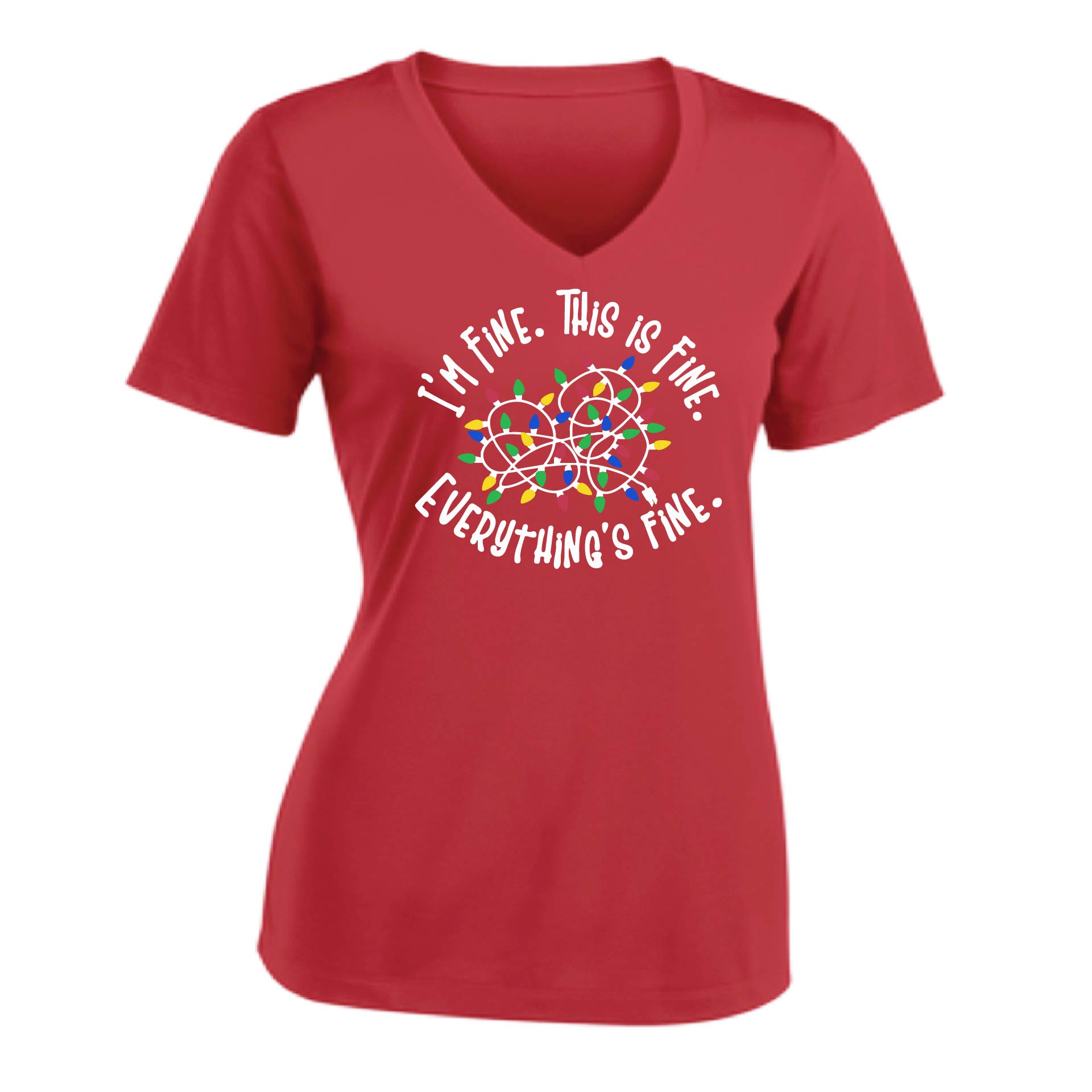 I'm Fine This is Fine Christmas | Women's Short Sleeve V-Neck Performance T-Shirts | 100% Polyester