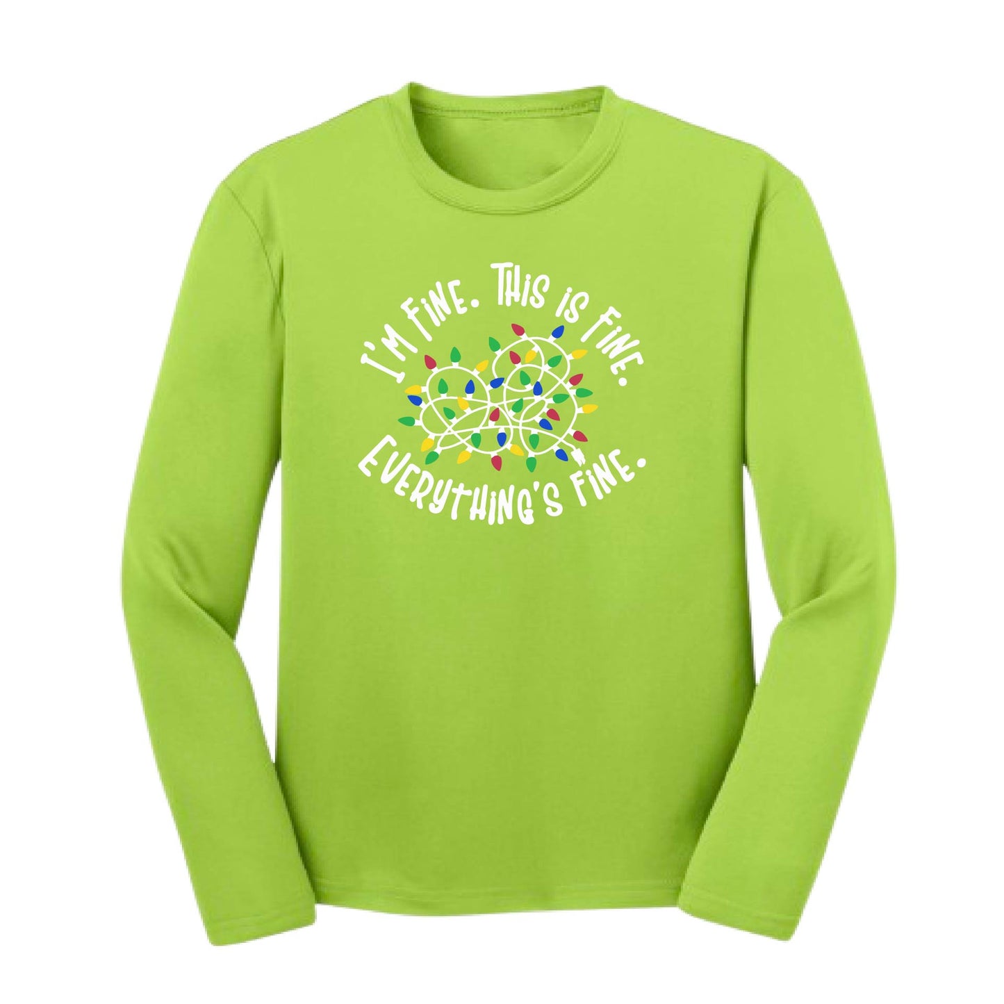 I'm Fine This is Fine Christmas | Youth Long Sleeve Performance T-Shirts | 100% Polyester