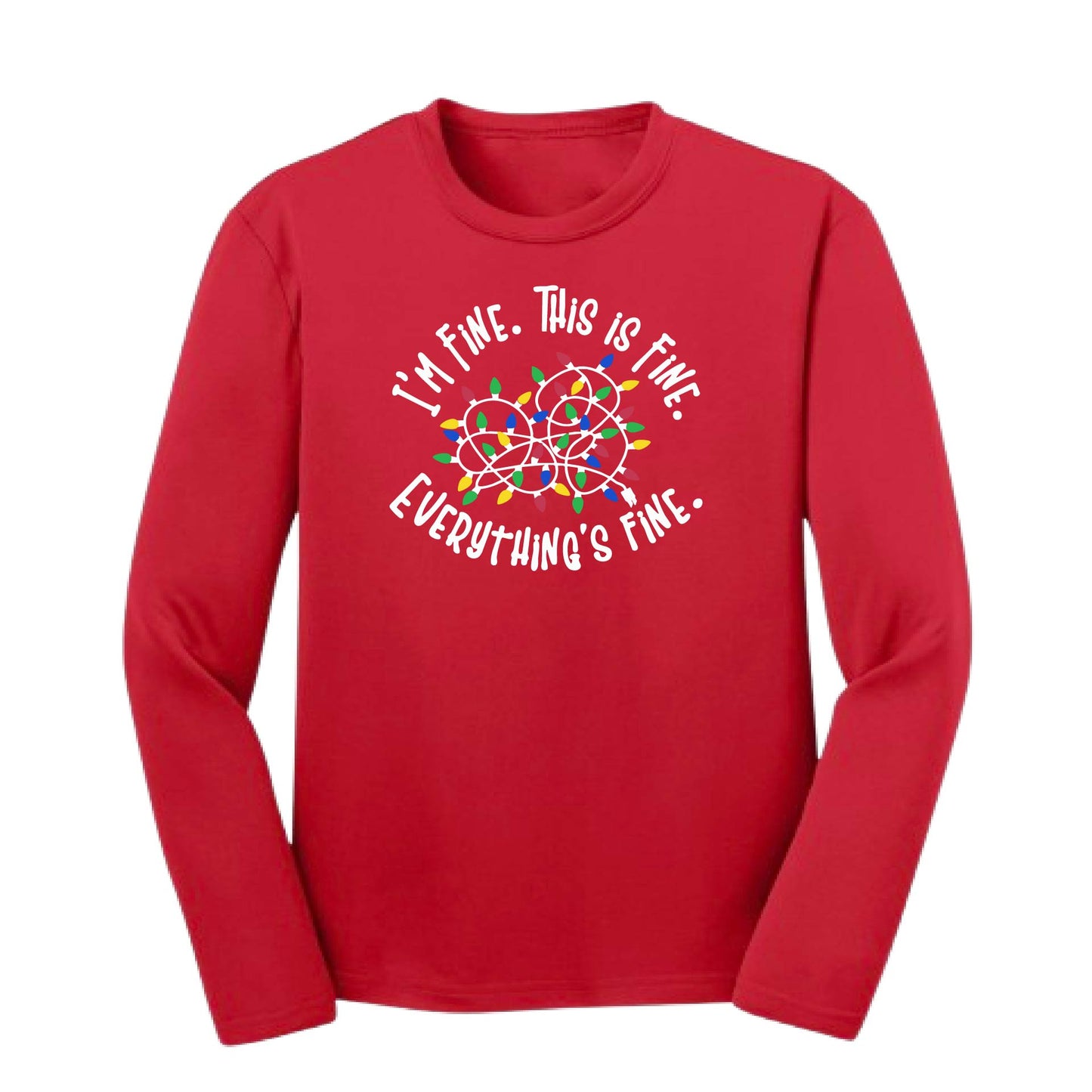 I'm Fine This is Fine Christmas | Youth Long Sleeve Performance T-Shirts | 100% Polyester