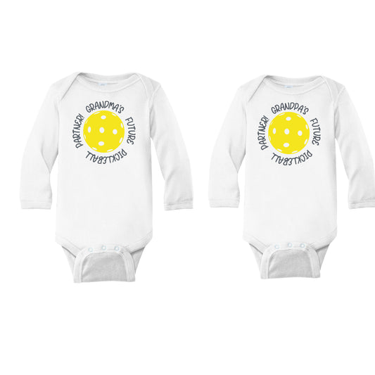 Future Grandma Or Grandpa Pickleball Partner | Infant Long Sleeve Onesie | 100% Cotton