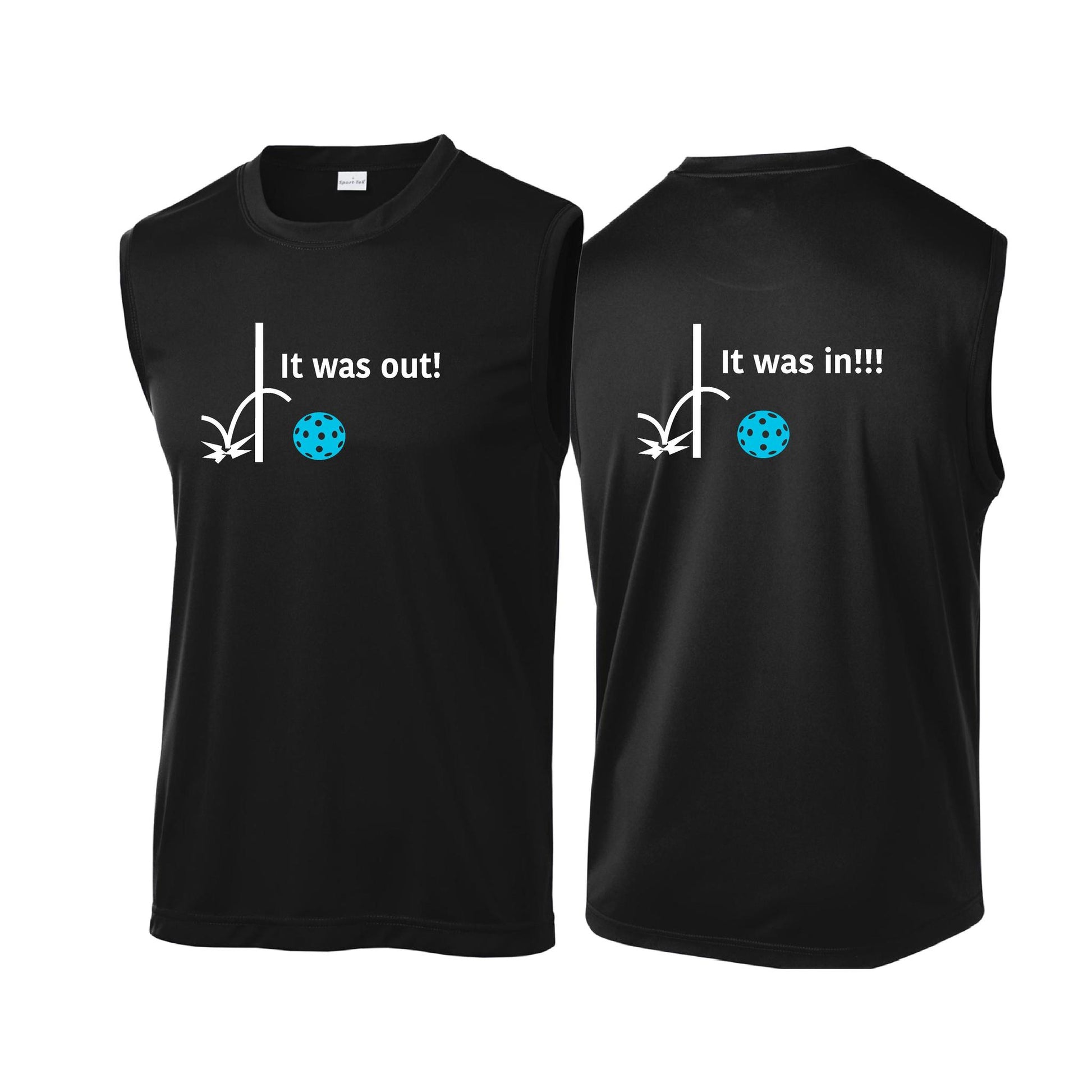 It Was Out! It Was In! (Pickleballs Cyan Green Orange) | Men's Sleeveless Athletic Performance T-Shirt | 100% Polyester