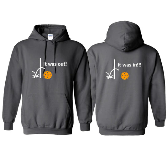 It Was Out! It Was In! (Pickleballs Cyan Green Orange) | Unisex Hoodie Athletic Sweatshirt | 50% Cotton/50% Polyester