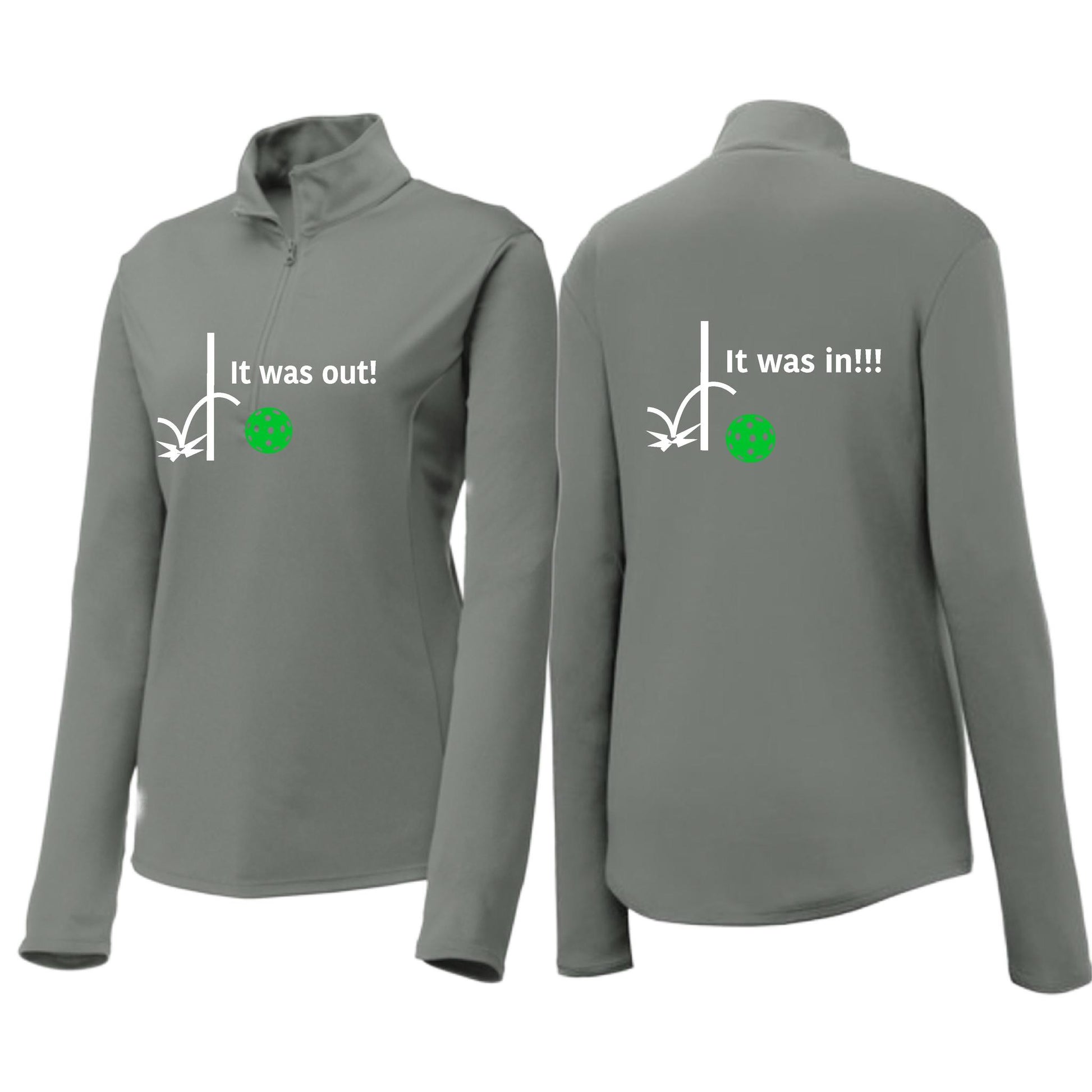 It Was Out! It Was In! (Pickleballs Cyan Green Orange) | Women's 1/4 Zip Pickleball Performance Pullover Shirt | 100% Polyester