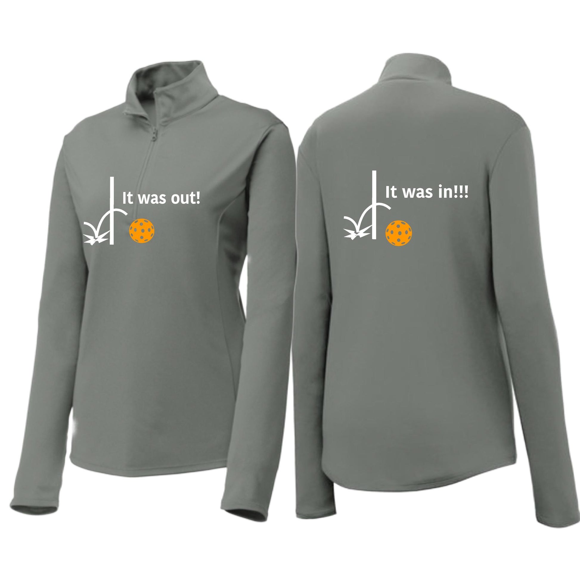 It Was Out! It Was In! (Pickleballs Cyan Green Orange) | Women's 1/4 Zip Pickleball Performance Pullover Shirt | 100% Polyester
