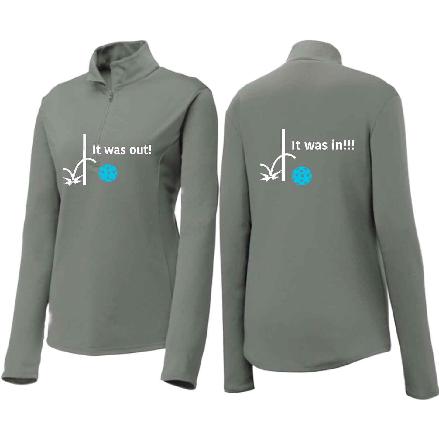 It Was Out! It Was In! (Pickleballs Cyan Green Orange) | Women's 1/4 Zip Pickleball Performance Pullover Shirt | 100% Polyester