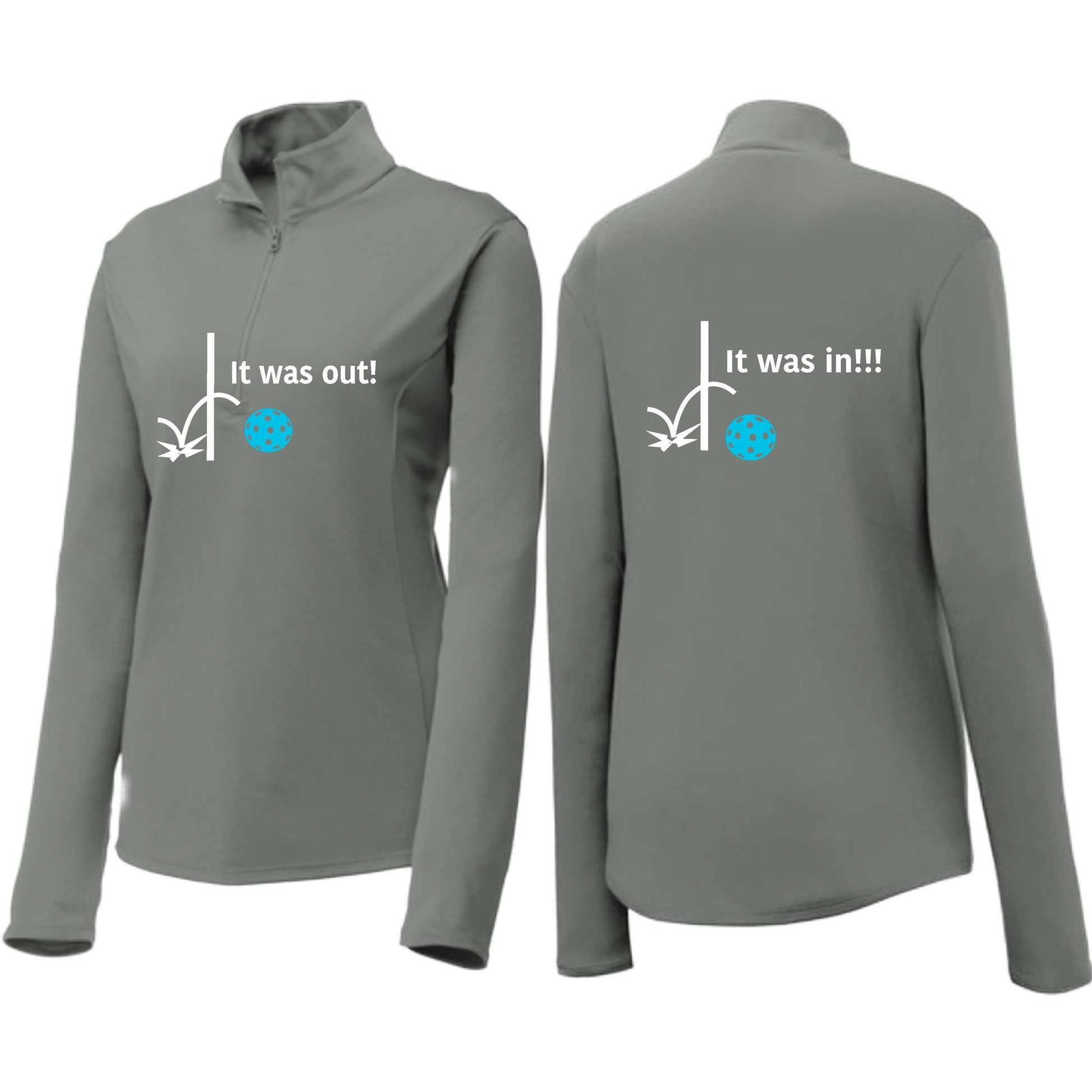 It Was Out! It Was In! (Pickleballs Cyan Green Orange) | Women's 1/4 Zip Pickleball Performance Pullover Shirt | 100% Polyester