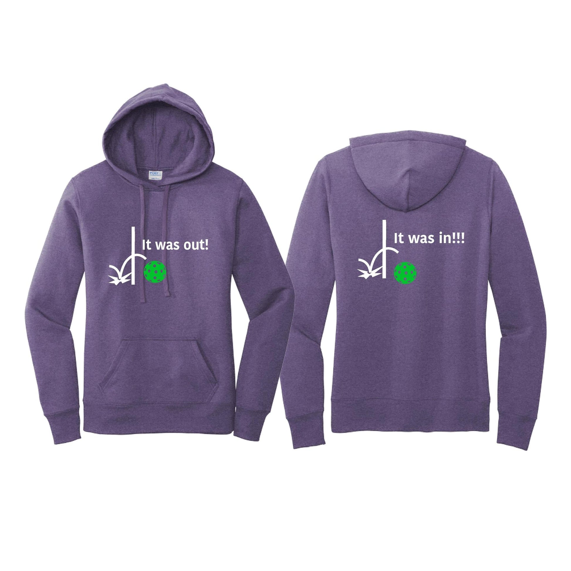 It Was Out! It Was In! (Pickleballs Cyan Green Orange) | Women’s Fitted Hoodie Pickleball Sweatshirt | 50% Cotton 50% Poly Fleece
