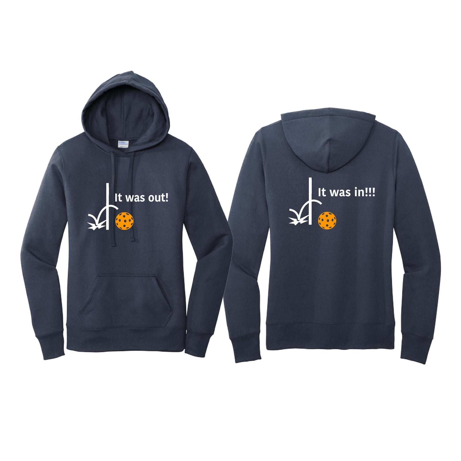 It Was Out! It Was In! (Pickleballs Cyan Green Orange) | Women’s Fitted Hoodie Pickleball Sweatshirt | 50% Cotton 50% Poly Fleece