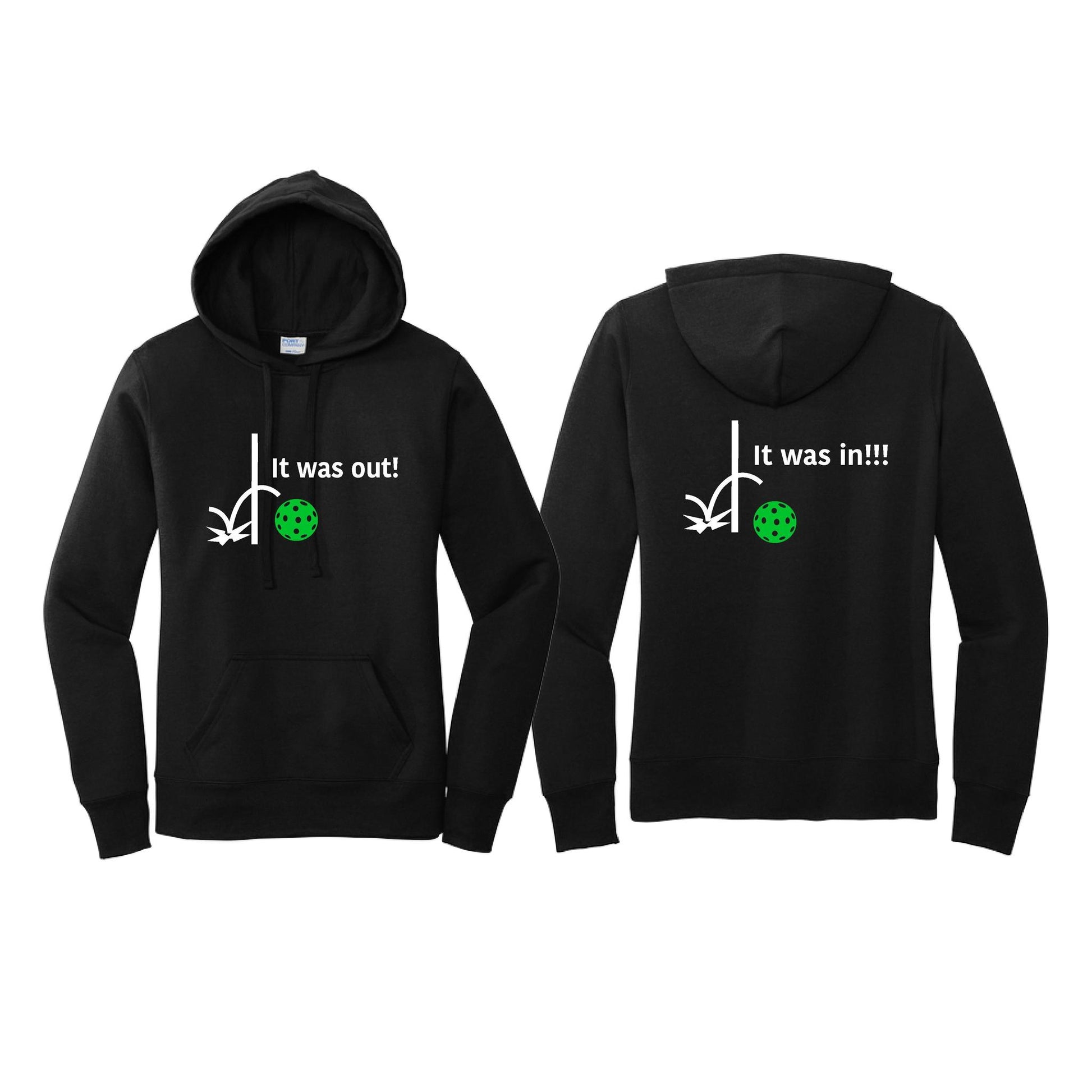 It Was Out! It Was In! (Pickleballs Cyan Green Orange) | Women’s Fitted Hoodie Pickleball Sweatshirt | 50% Cotton 50% Poly Fleece