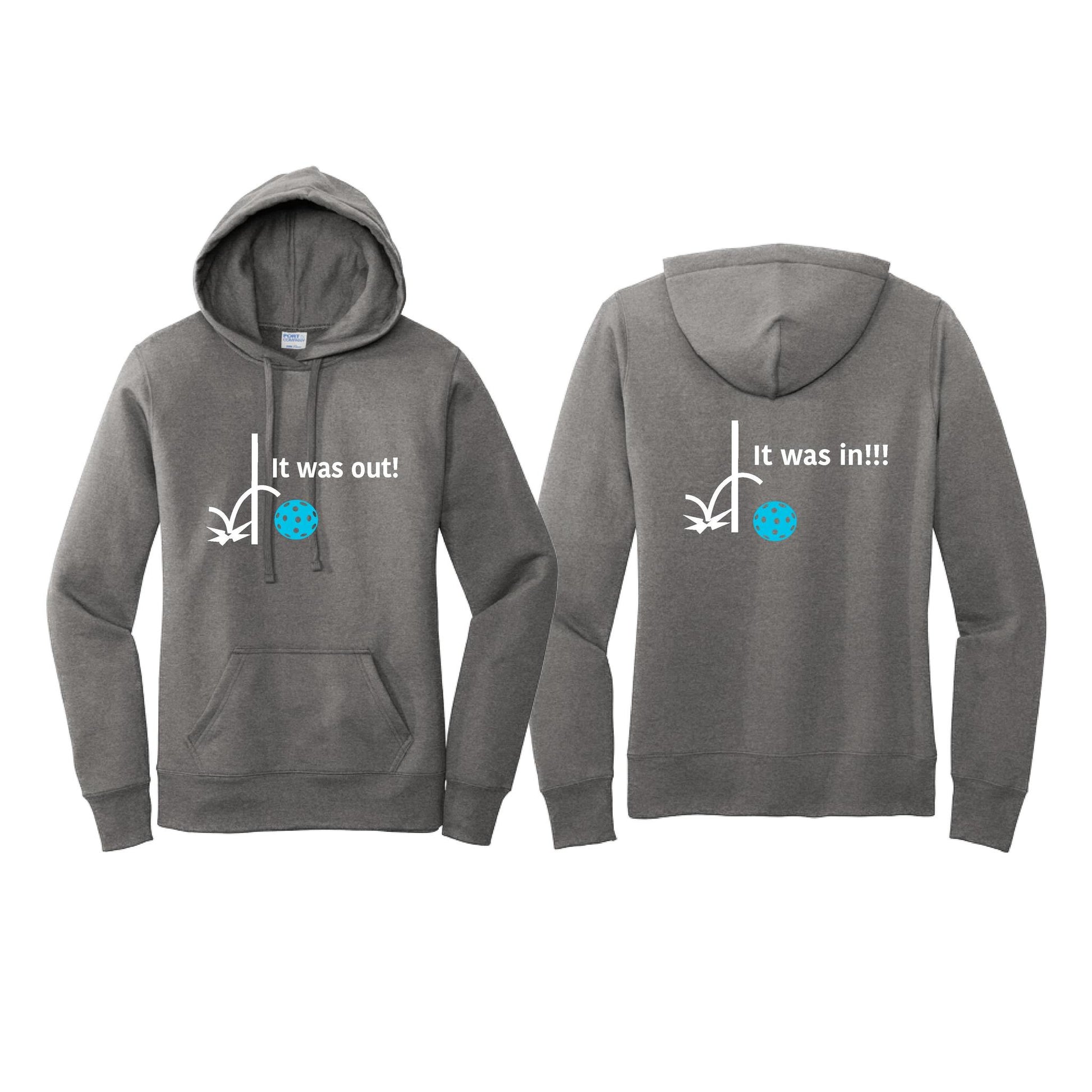 It Was Out! It Was In! (Pickleballs Cyan Green Orange) | Women’s Fitted Hoodie Pickleball Sweatshirt | 50% Cotton 50% Poly Fleece